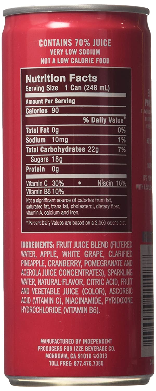IZZE Sparkling Juice. Pomegranate. 8.4 Fl Oz (24 Count)