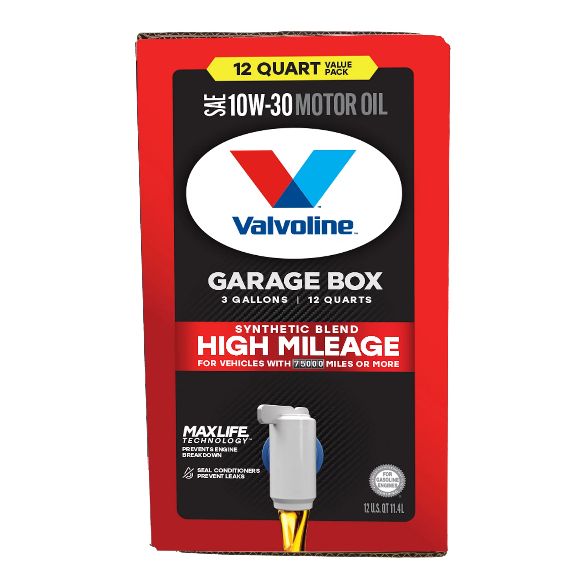 Valvoline High Mileage MaxLife 10W-30 Synthetic Blend Motor Oil 12 QT Garage Box