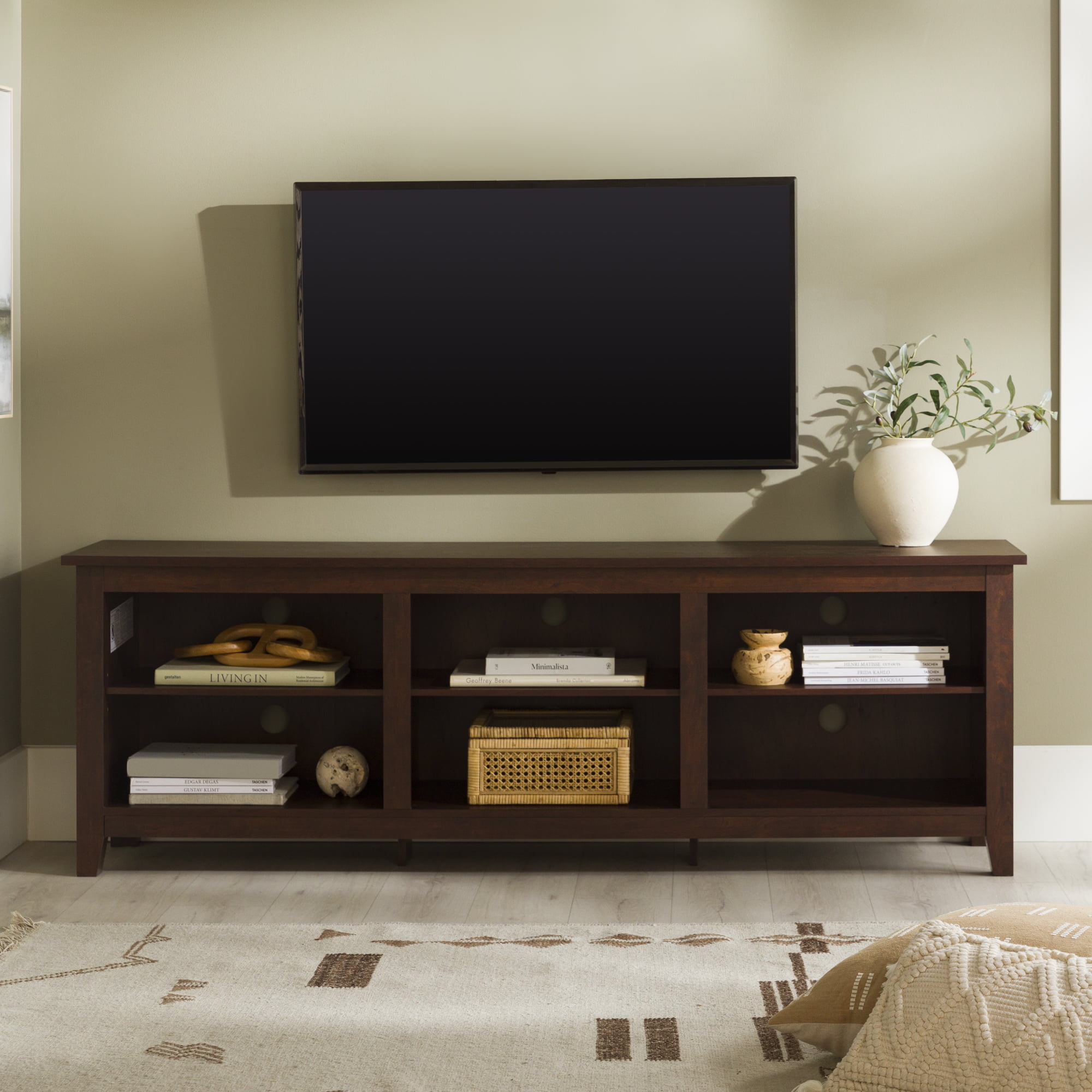 Woven Paths Open Storage TV Stand for TVs up to 80″. Traditional Brown
