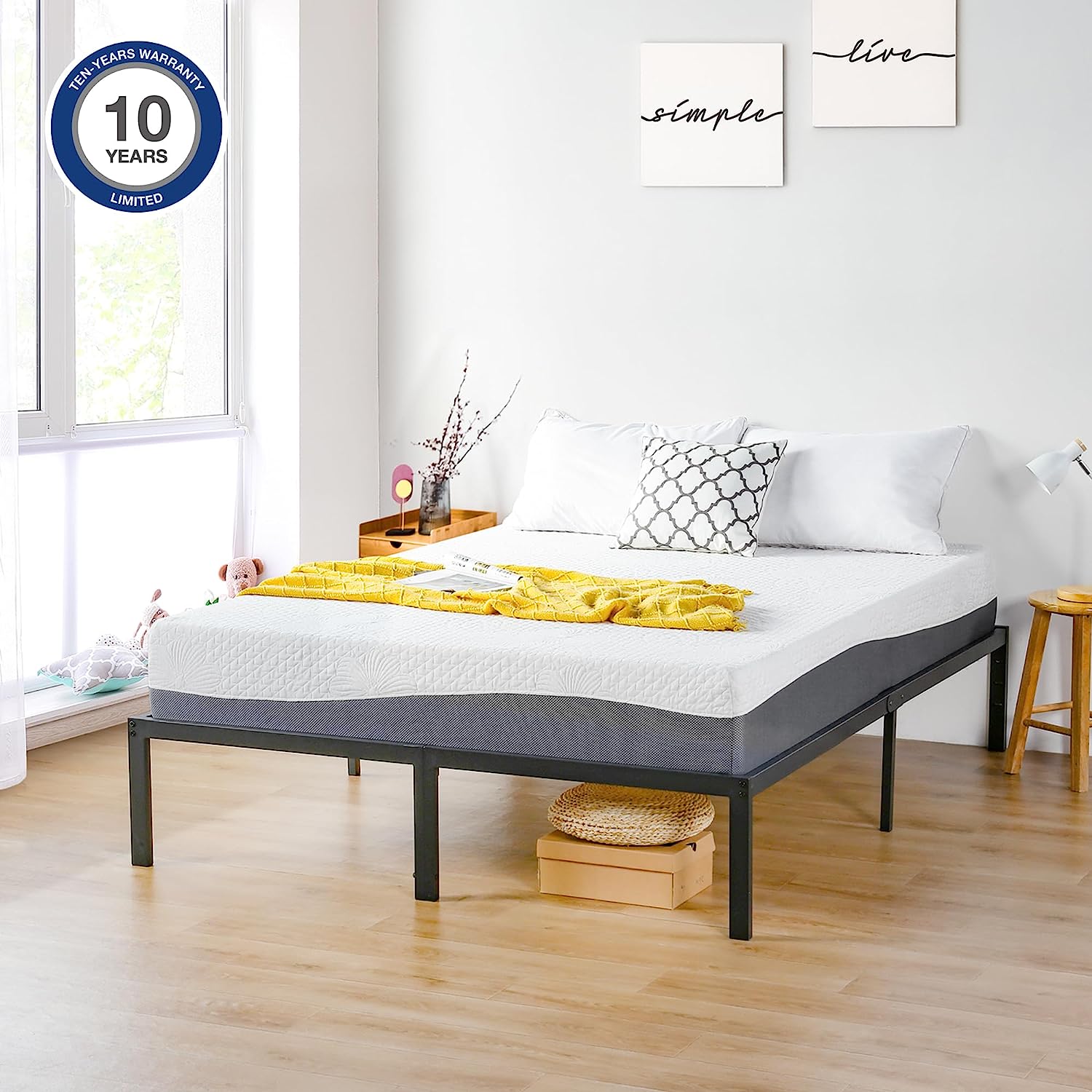 PrimaSleep 10 Inch Wave Gel Infused Memory Foam Mattress.Gray (Twin)