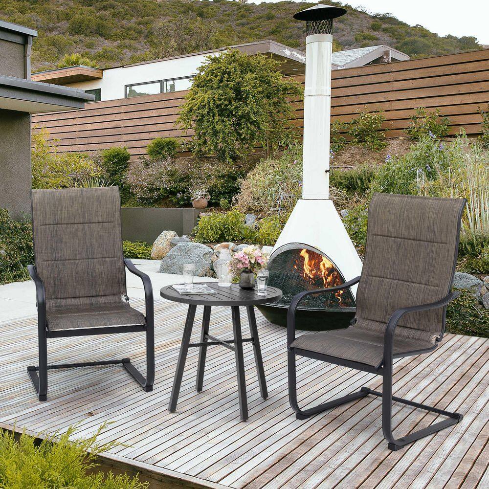 Nuu Garden  3-Piece Metal Patio Outdoor Bistro Set with Round Table and Padded Dining Chairs in Brown