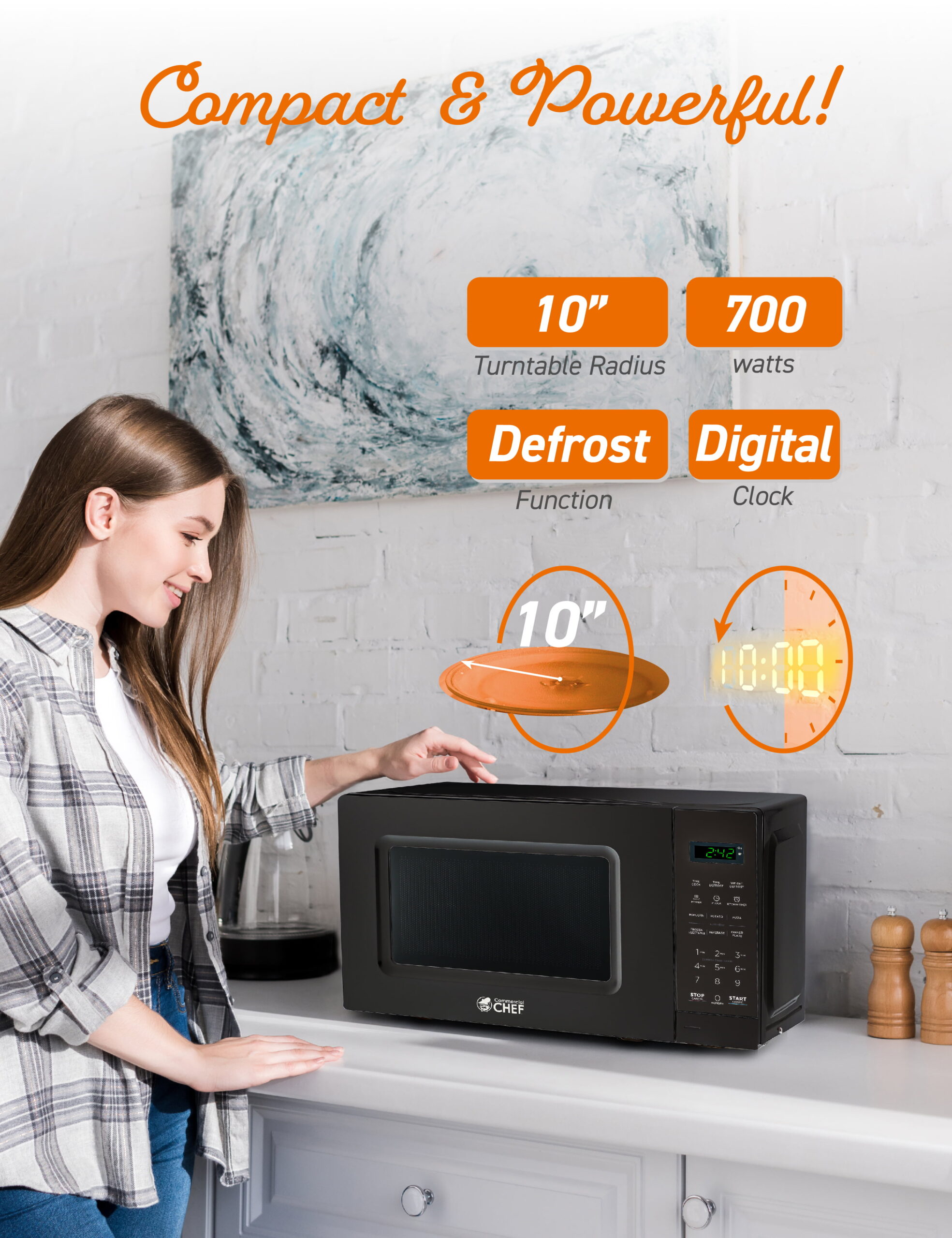 COMMERCIAL CHEF 0.7 cu. ft. Countertop Microwave Oven. Black