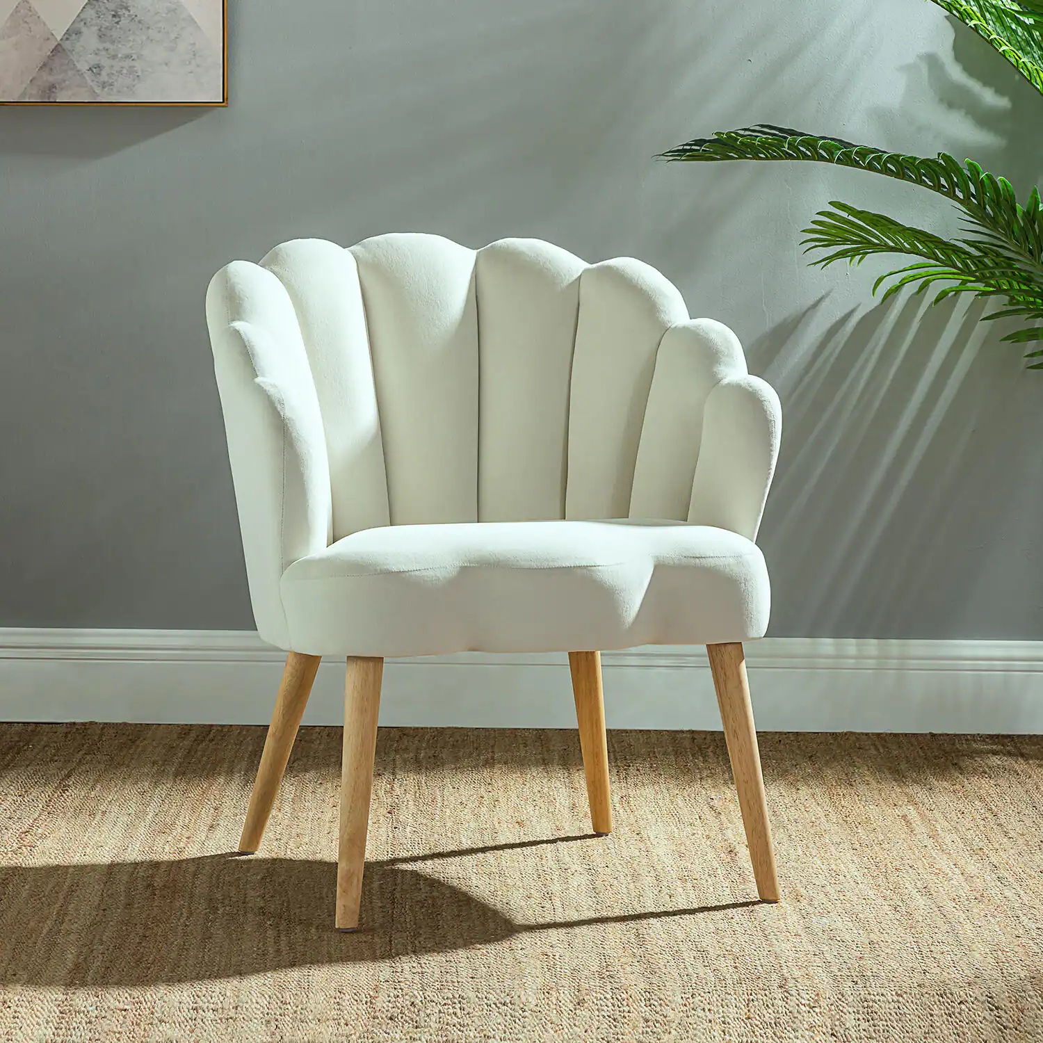JAYDEN CREATION Flora Ivory Scalloped Velvet Arm Chair
