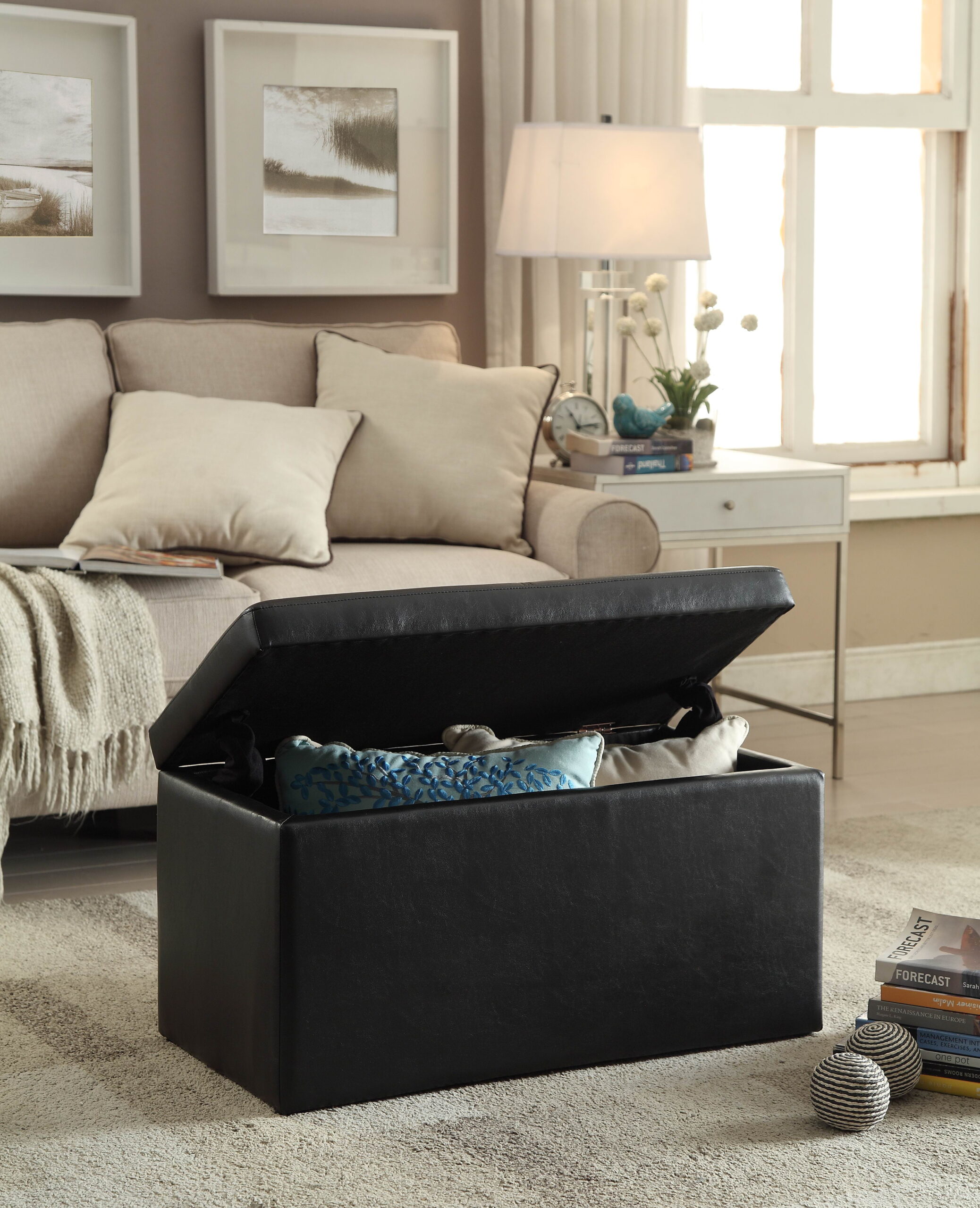 Better Homes & Gardens 30-inch Hinged Storage Ottoman. Black