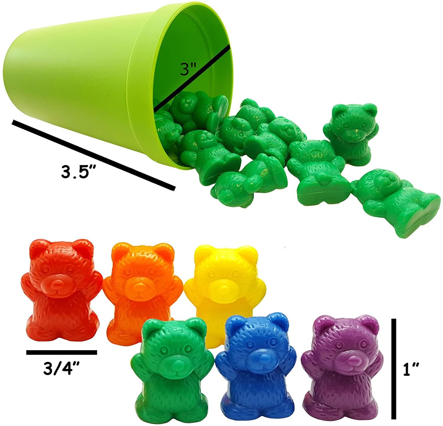 Skoolzy Rainbow Counting Bears with Matching Sorting Cups. Set of 71pc