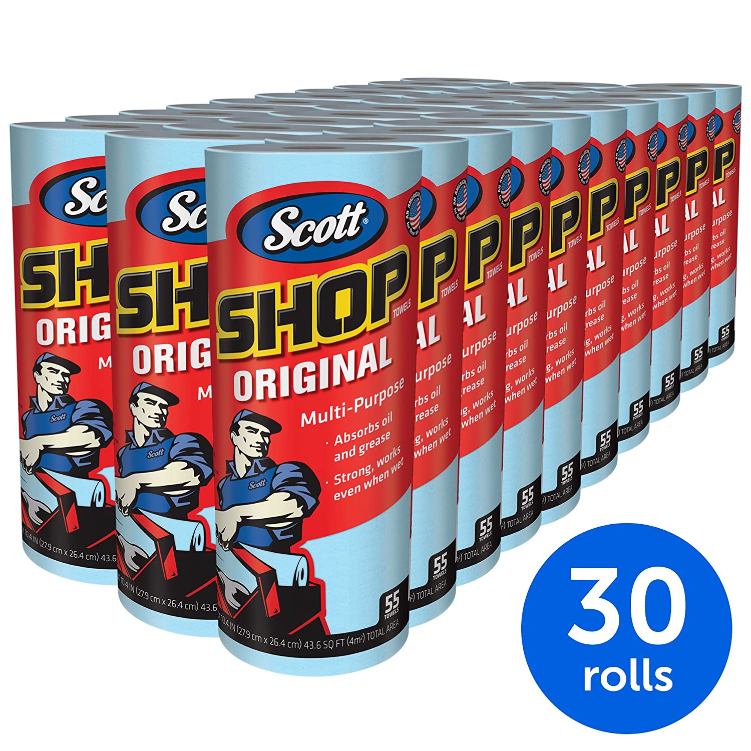 Scott Shop Towels Original (75130). Blue Shop Towels. 1 Roll/Pack. 30 Packs/Case
