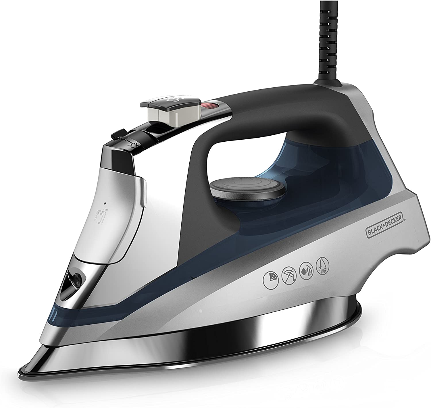 BLACK+DECKER D3030 Allure Professional Steam Iron. Comfort Grip. Stainless Steel Soleplate. Gray/Blue