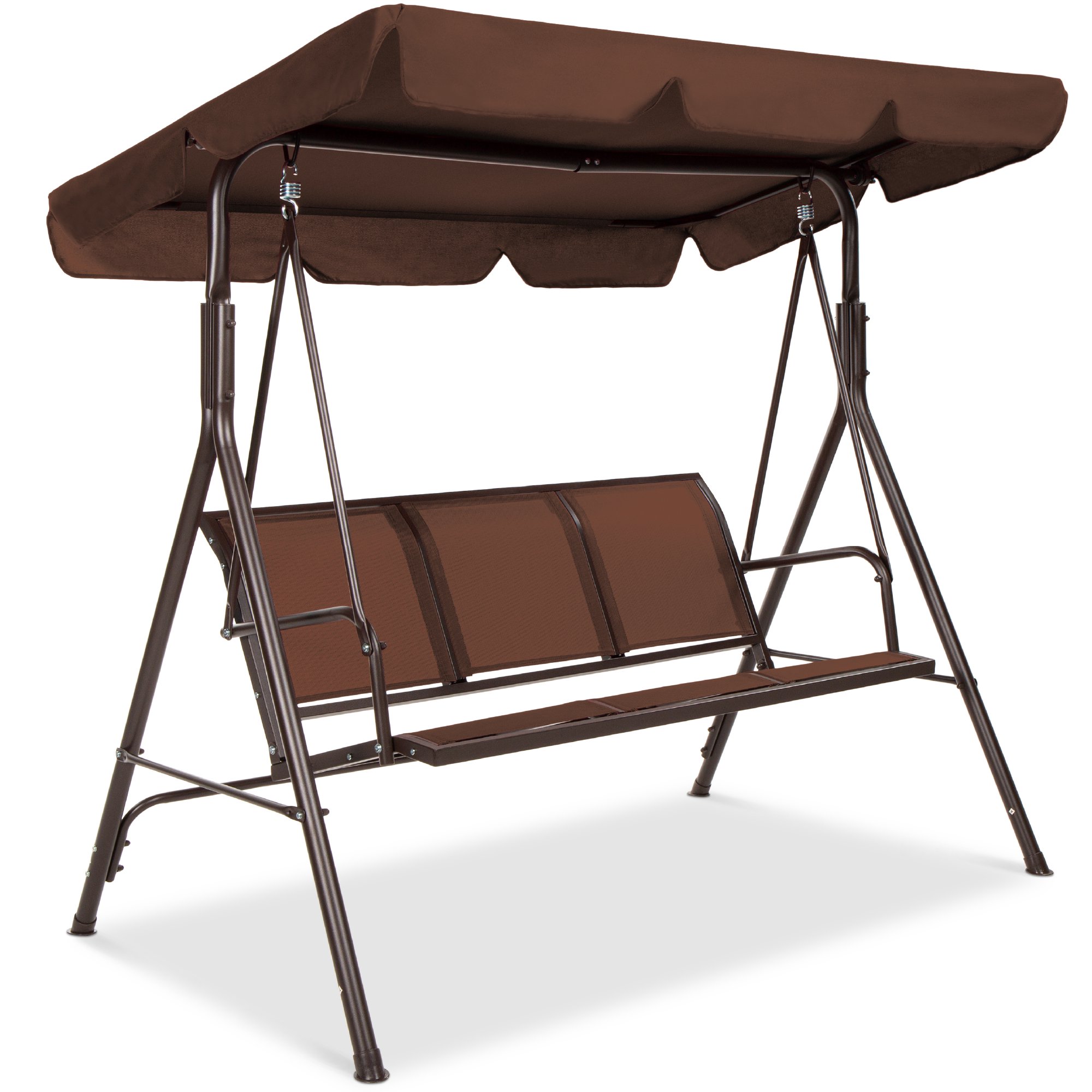 Best Choice Products 2-Seater Outdoor Adjustable Canopy Swing Glider Patio Bench w/ Textilene. Steel Frame - Brown