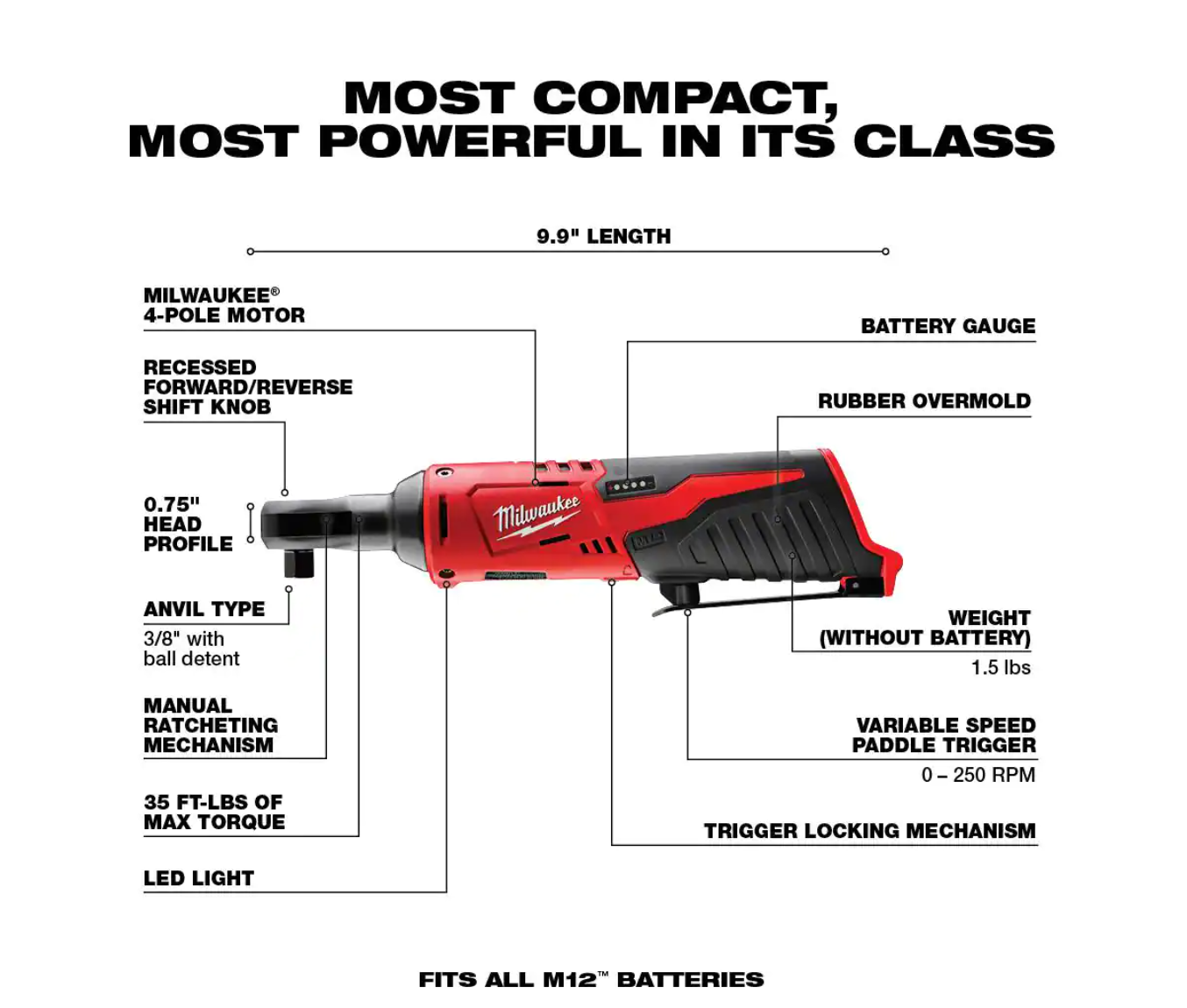 Milwaukee 2522-21XC-2457-20 M12 FUEL 12-Volt 3 in. Lithium-Ion Brushless Cordless Cut Off Saw Kit W/ M12 3/8 in. Ratchet