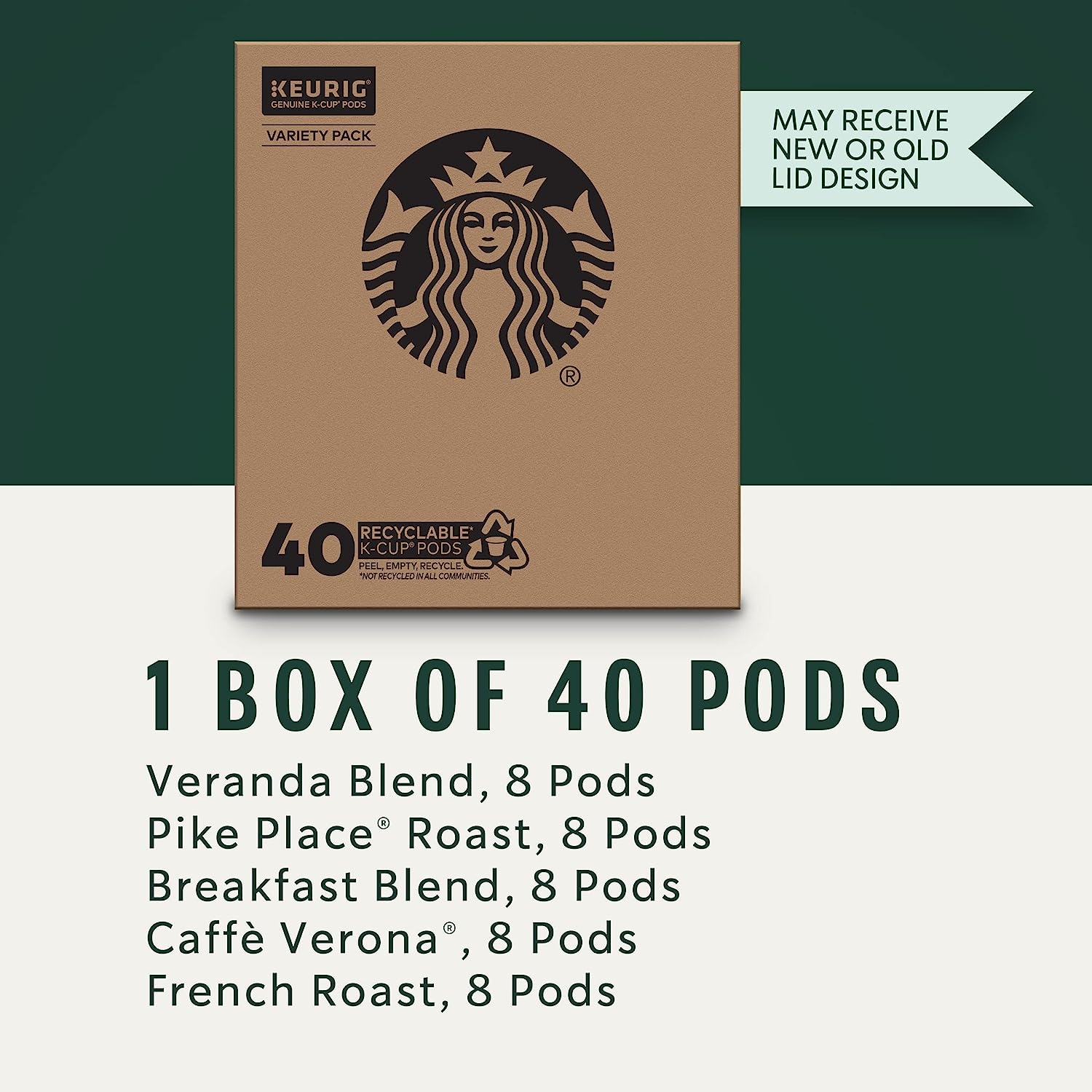 Starbucks K-Cup Coffee Pods—Starbucks Blonde. Medium & Dark Roast Coffee—Variety Pack for Keurig Brewers—100% Arabica—1 box (40 pods total)