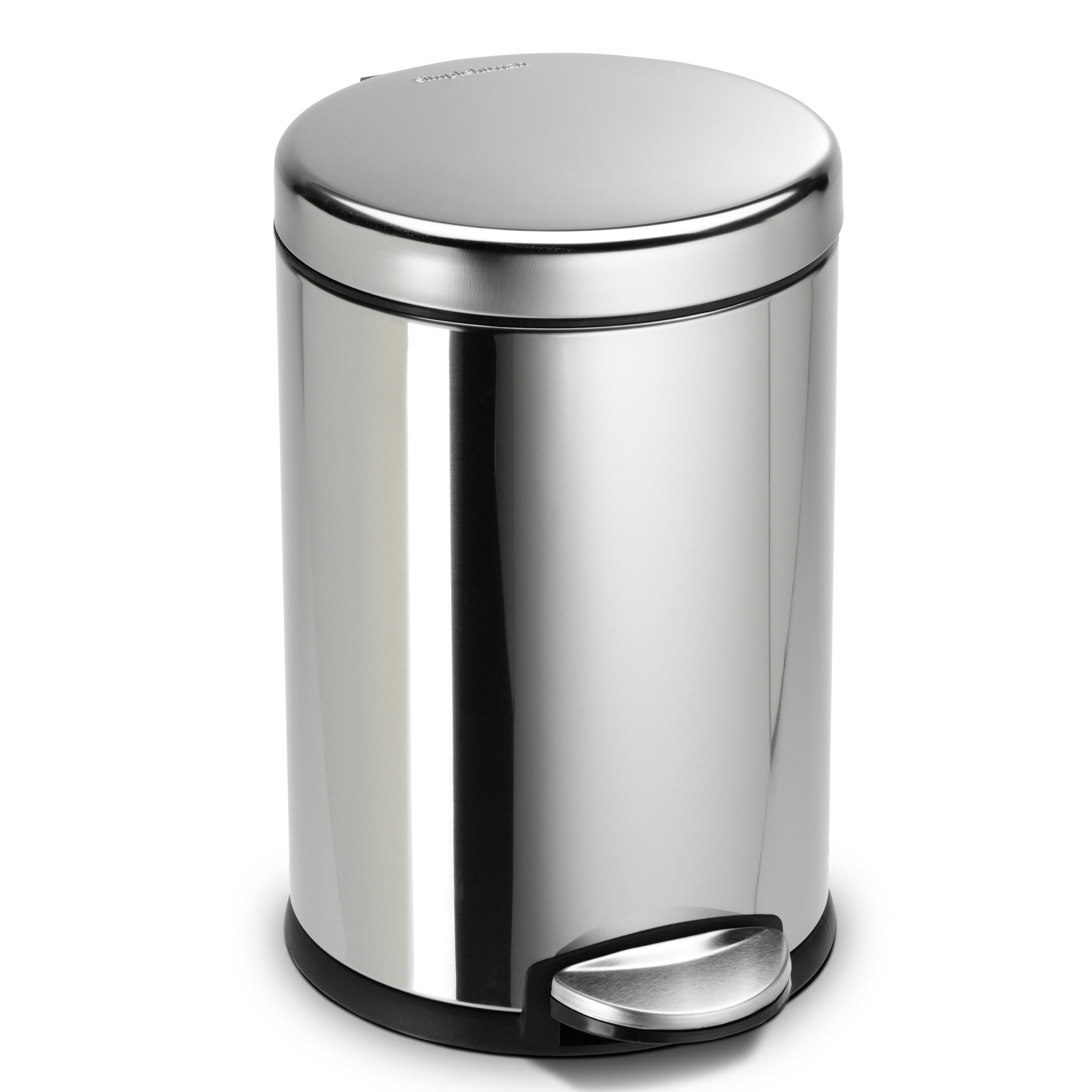 simplehuman 4.5 Liter / 1.2 Gallon Round Bathroom Step Trash Can. Polished Stainless Steel