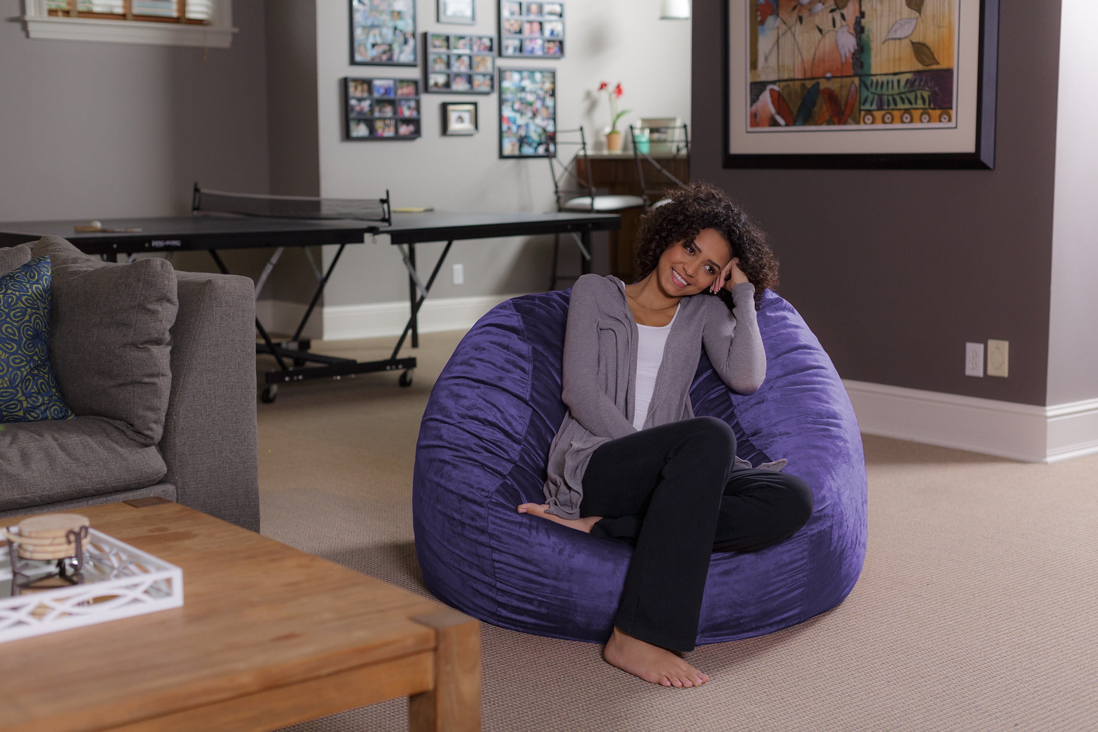 Sofa Sack Bean Bag Chair. Memory Foam Lounger with Microsuede Cover. Kids. Adults. 4 ft. Purple