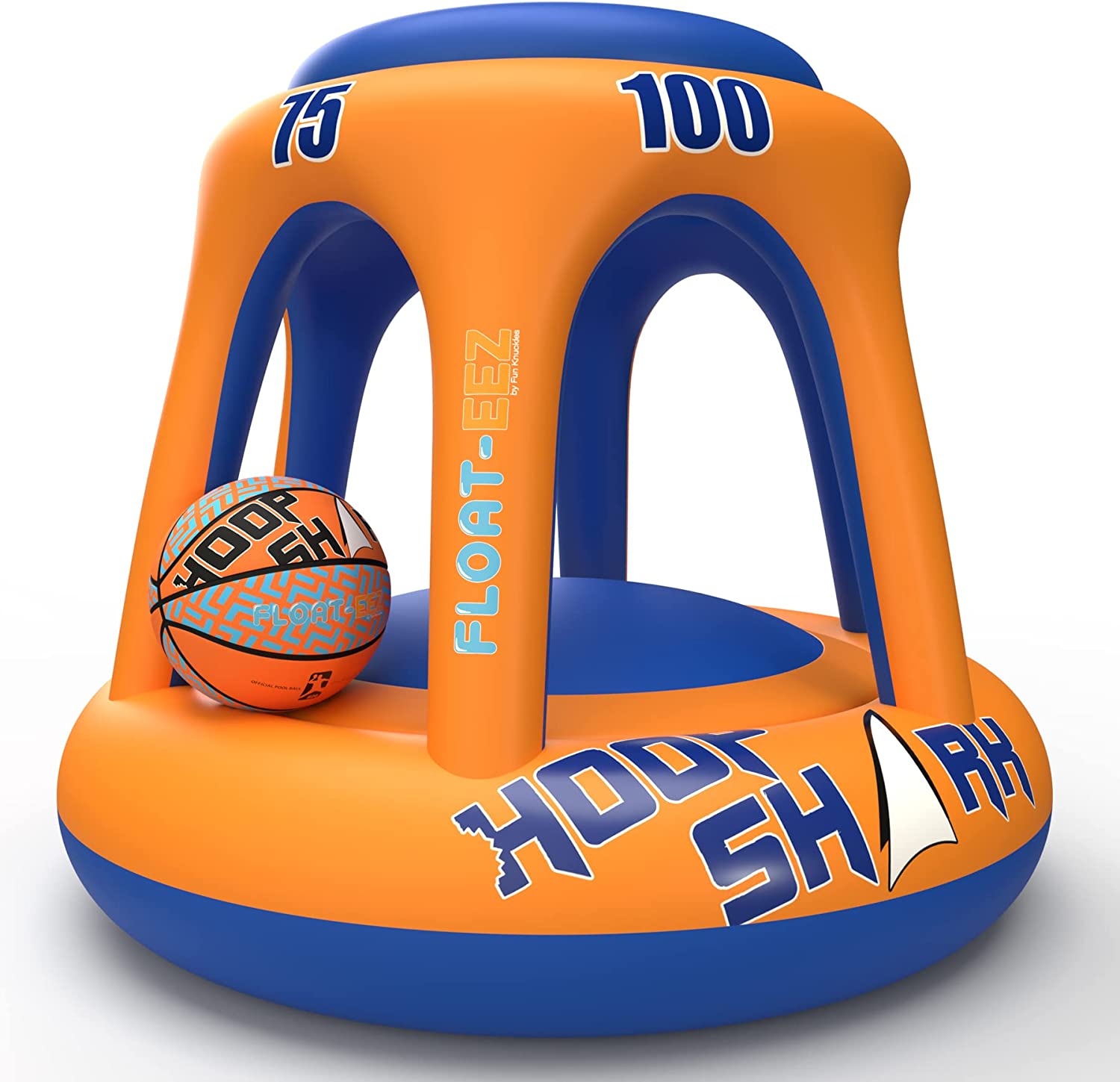 Swimming Pool Basketball Hoop Set by Hoop Shark - Orange/Blue - Inflatable Hoop with Ball - Perfect for Competitive Water Play and Trick Shots - Ultimate Summer Toy