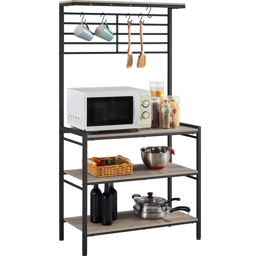 SmileMart 4-Tier Baker-s Rack with S-Hooks for Microwave Kitchen. Gray