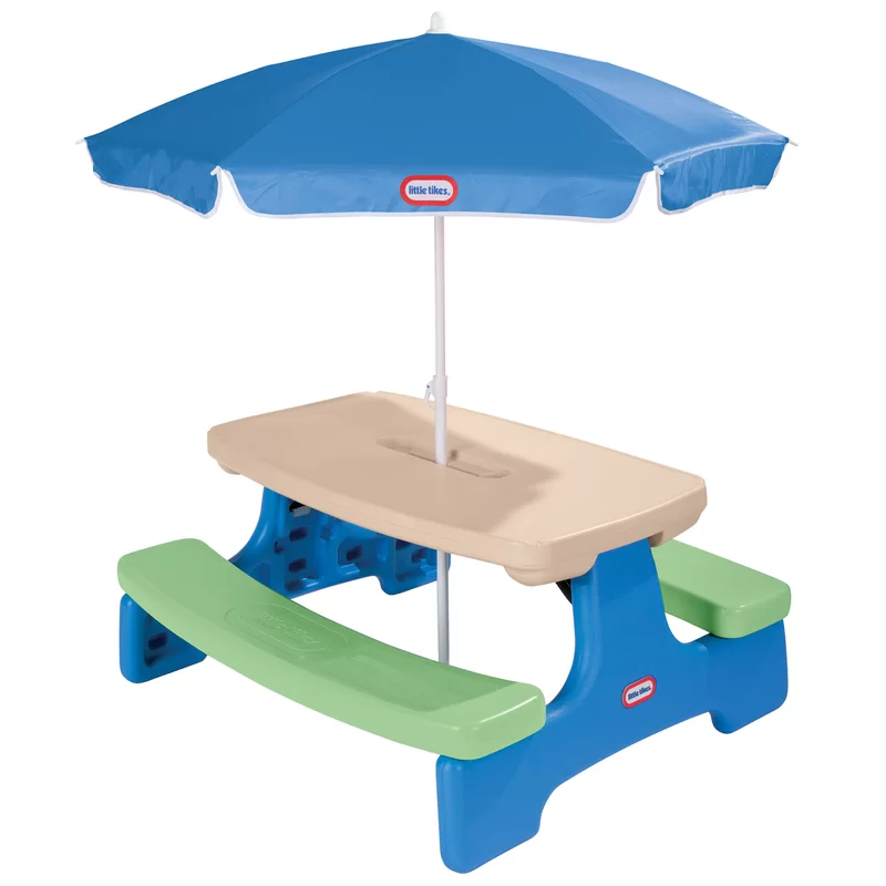 Little Tikes 629952M Easy Store Picnic Table with Umbrella. Multi Color. 42.00”L x 38.00”W x 19.75”H