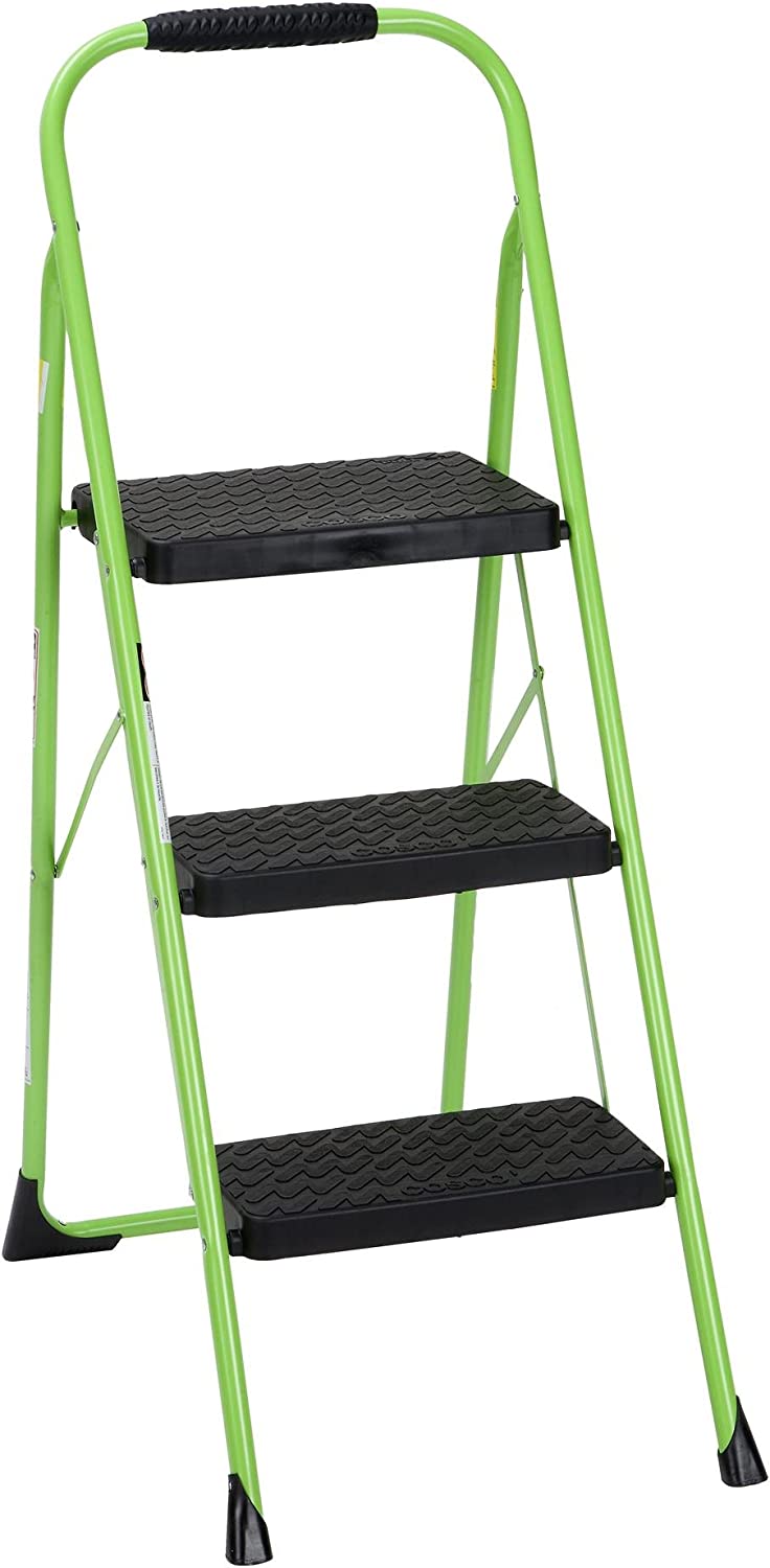 Cosco 11408GNF1E. Green Three Big Folding Step Stool with Rubber Hand Grip