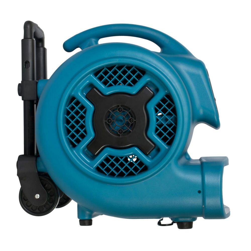 XPOWER P-800H-Blue 3/4 HP 3200 CFM 3 Speed Air Mover Carpet Dryer Floor Fan Blower with Telescopic Handle and Wheels