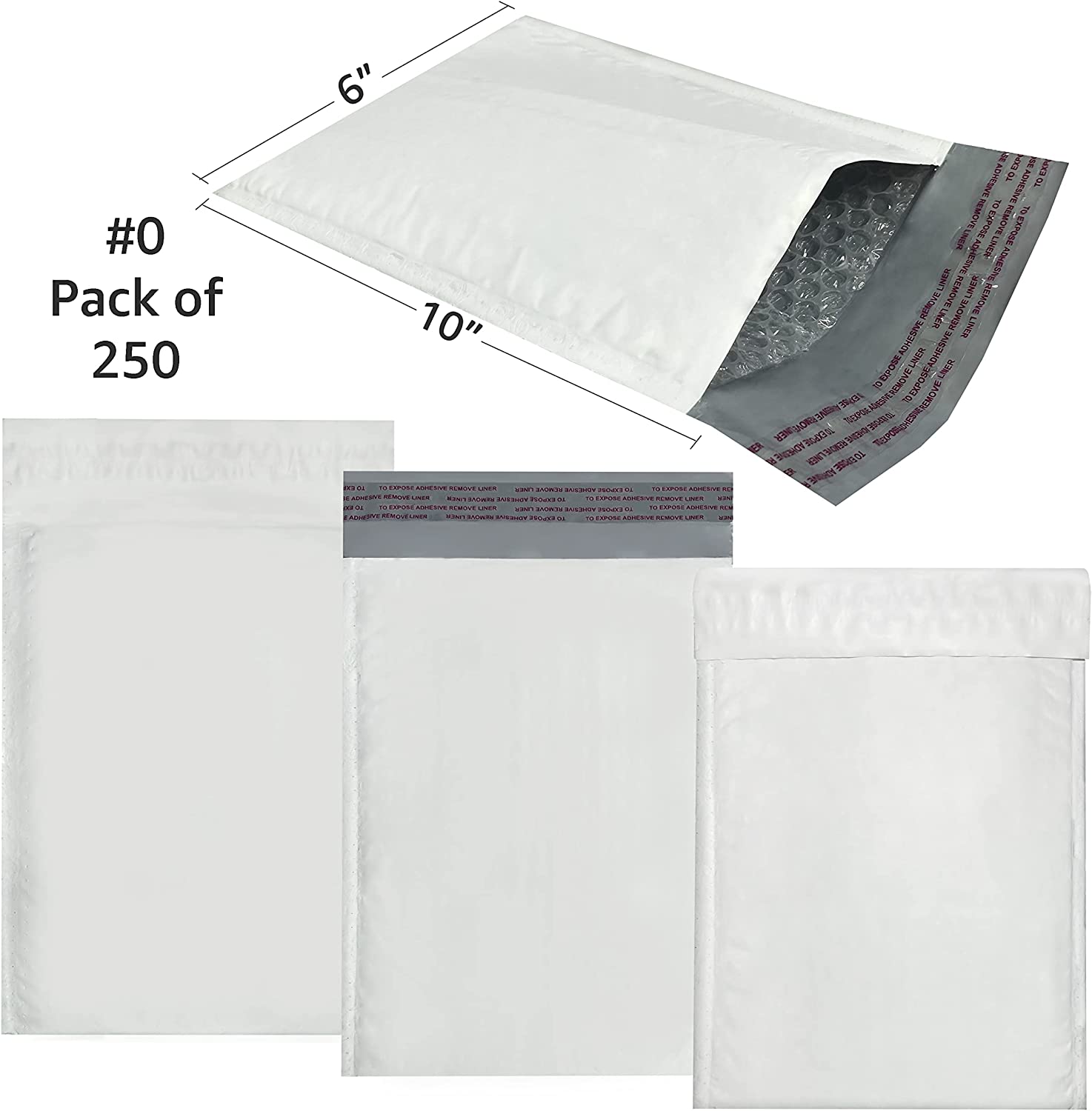 250 Poly Bubble Mailer Bags 6×10″ - #0 Pouches Envelopes White Self-Sealing