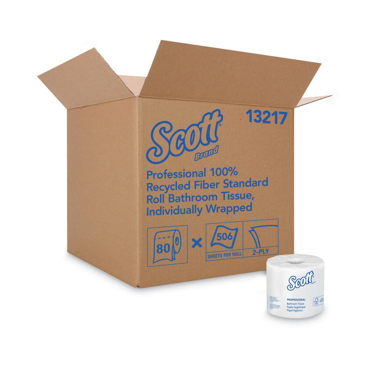 Scott Essential 100% Recycled Fiber SRB Bathroom Tissue  Septic Safe  2-Ply  White  506 Sheets/Roll  80 Rolls/Carton