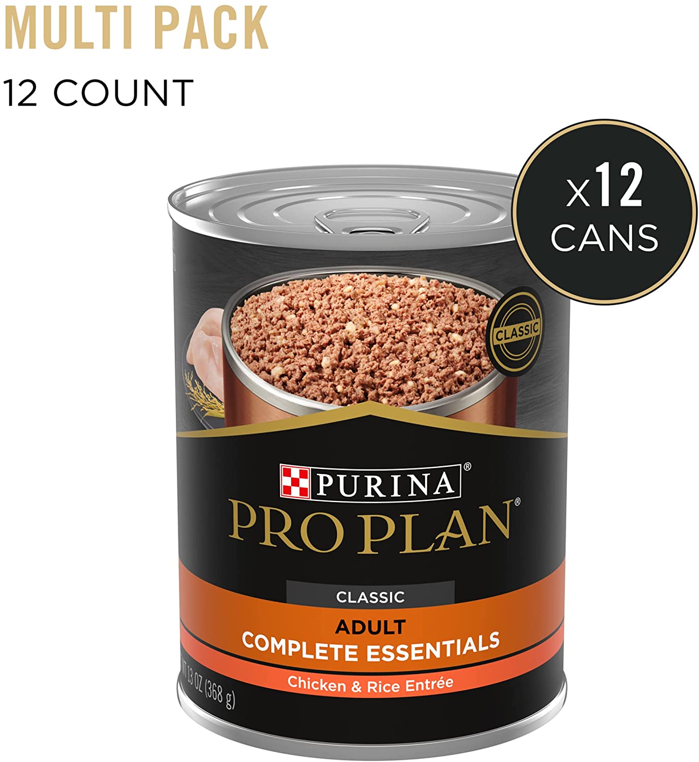 Purina Pro Plan High Protein. Pate Adult Wet Dog Food 13-Ounce Can. Pack of 12