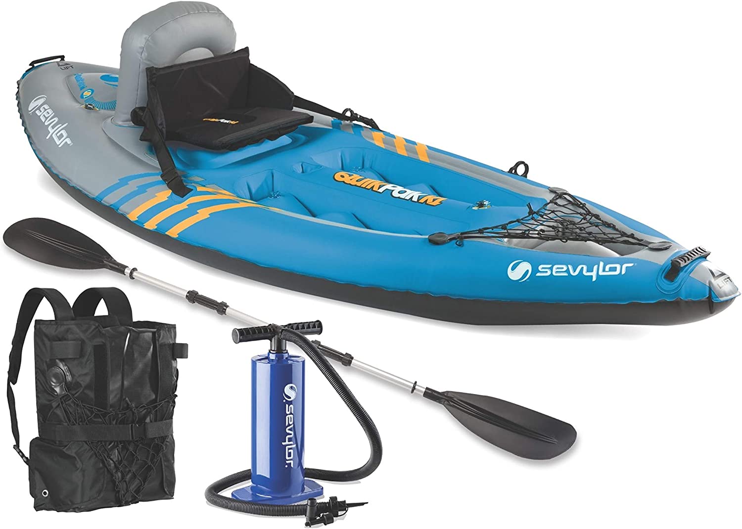 Sevylor Quikpak K1 1-Person Kayak Blue. 8-7″ x 3′