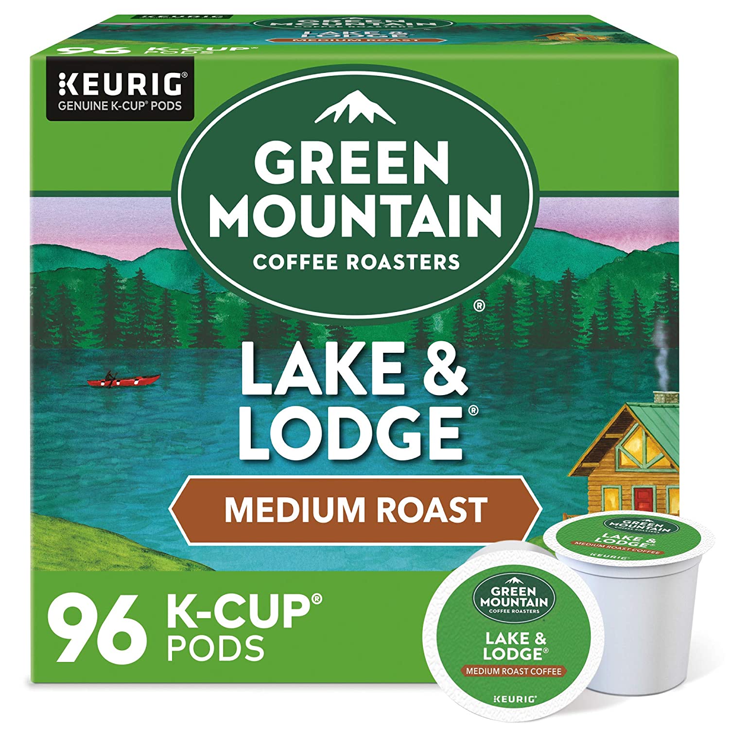 Green Mountain Coffee Roasters Lake & Lodge. Single-Serve Keurig K-Cup Pods. Medium Roast Coffee Pods. 96 Count
