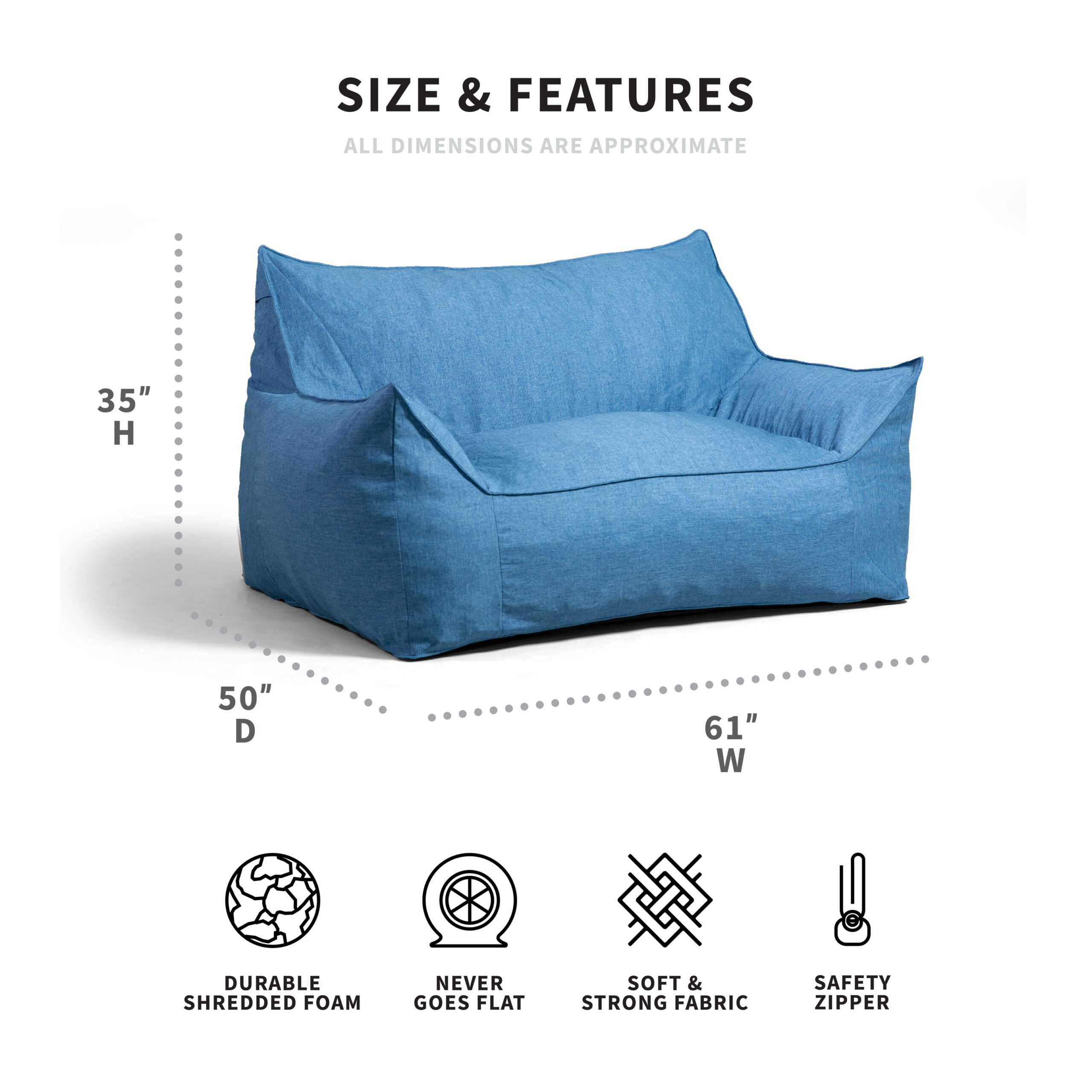 Big Joe Imperial Fufton Bean Bag Chair. Union 4ft. Pacific Blue