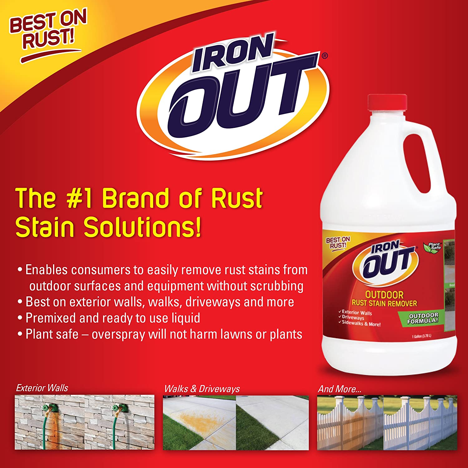 Iron OUT Liquid Rust Stain Remover. Pre-mixed. Quickly Removes Rust Stains. 1 Gallon