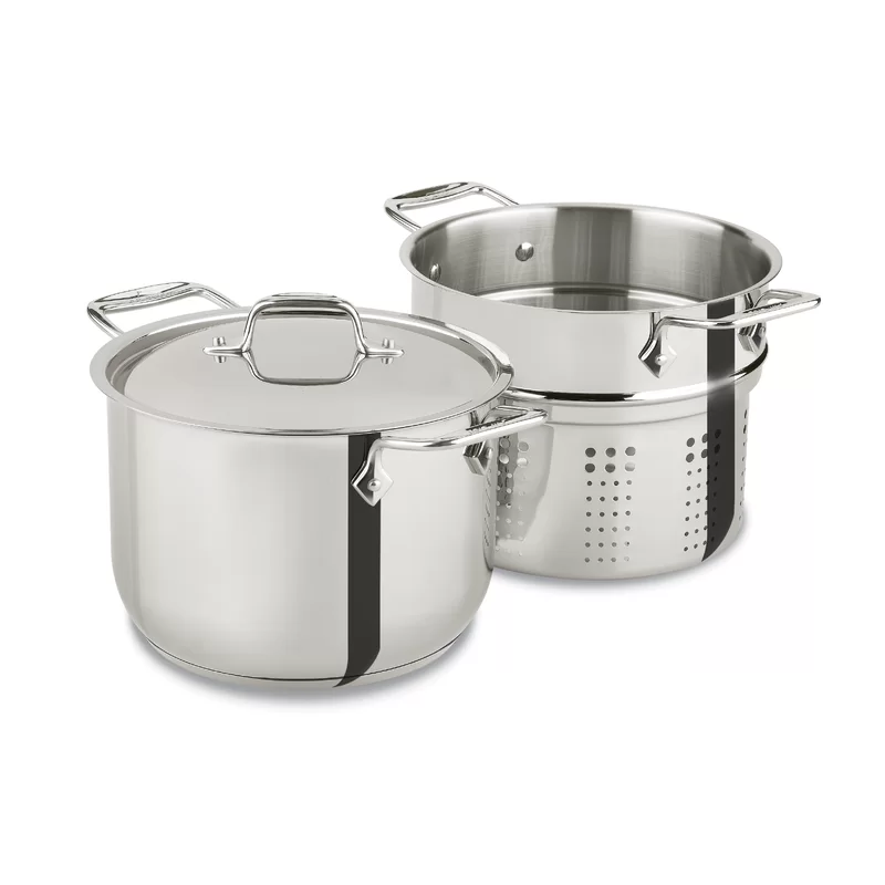 All-Clad E414S6 Stainless Steel Pasta Pot and Insert Cookware. 6-Quart. Silver