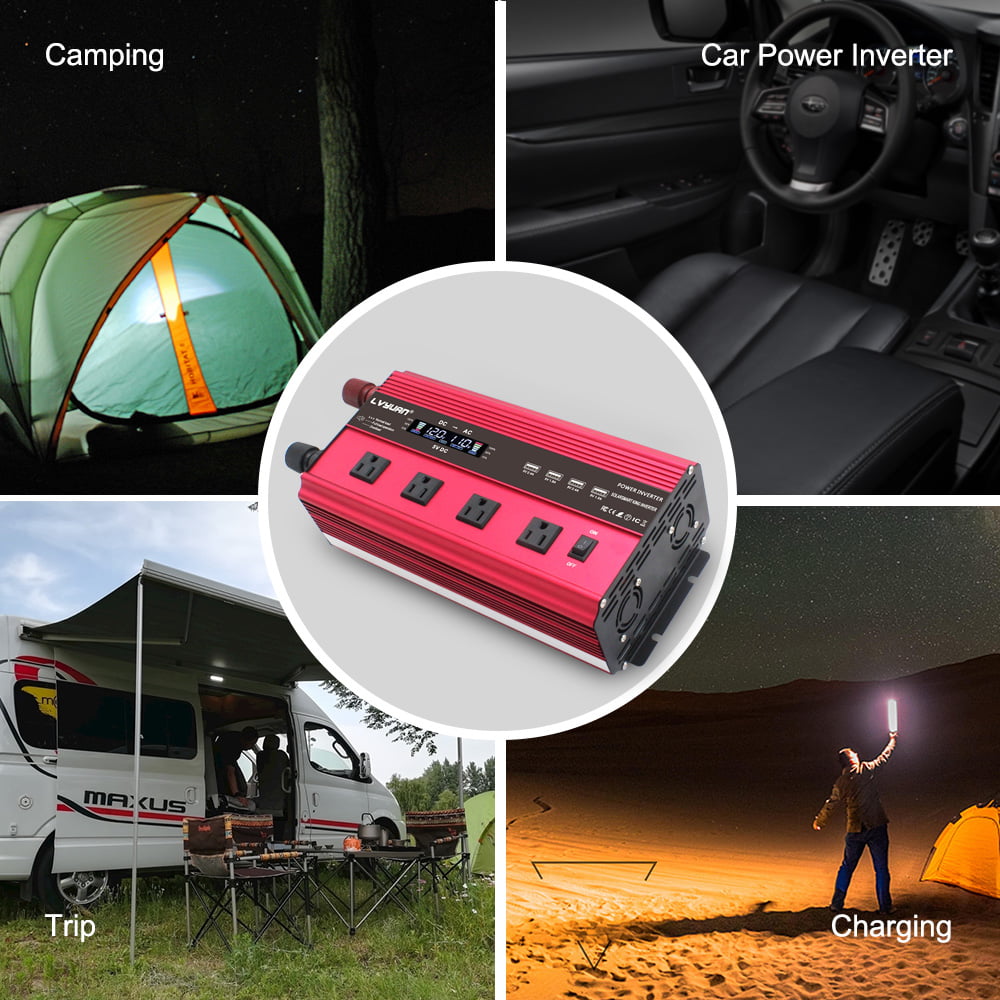 LVYUAN 3000 Watts 6000 Watts Modified Sine Wave Power Inverter DC 12V to AC 110V 120V Car Converter 4USB 4AC Remote Control