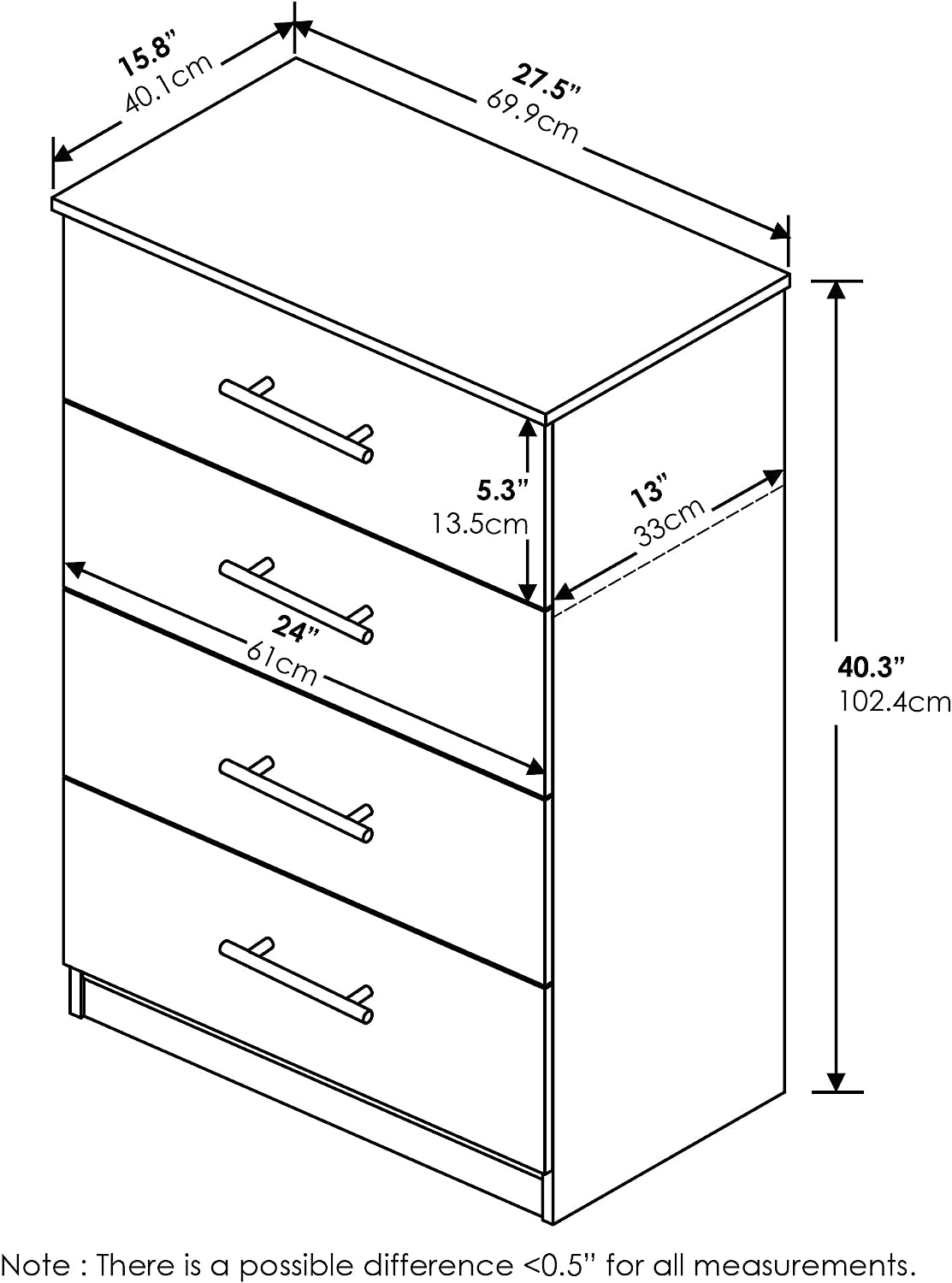 Furinno Tidur Simple Design Dresser. 4-Tier Handle. Solid White