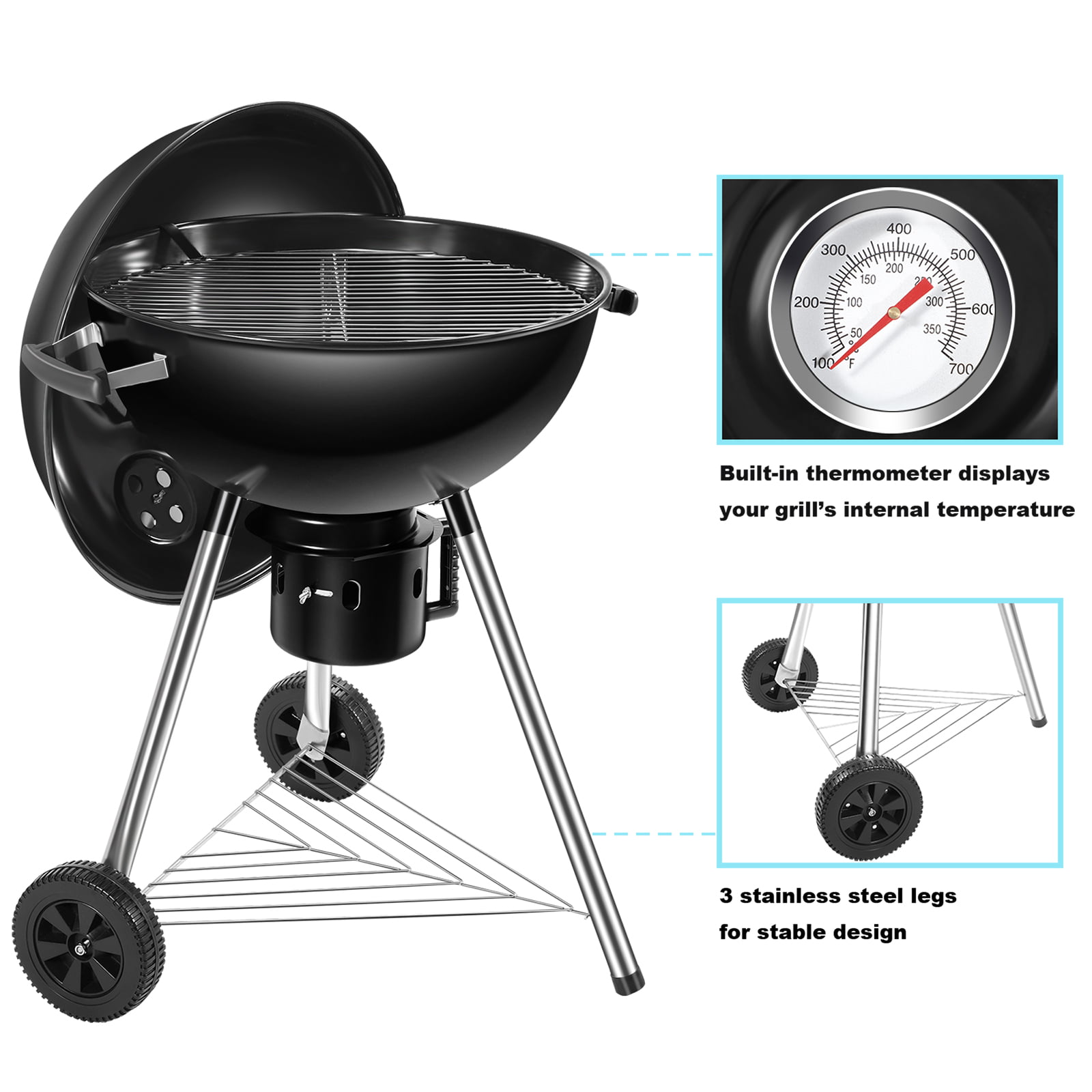 SUGIFT 22″ Portable Premium Charcoal Grill with Cover