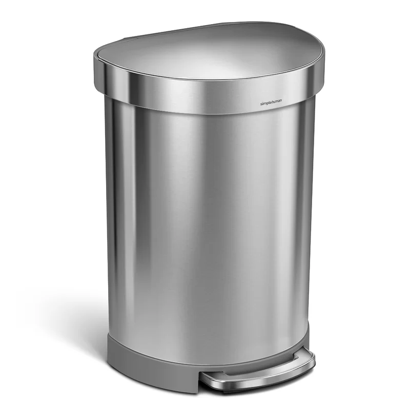 simplehuman 60 Liter Semi-Round Hands-Free Kitchen Step Trash Can with Soft-Close Lid. Brushed