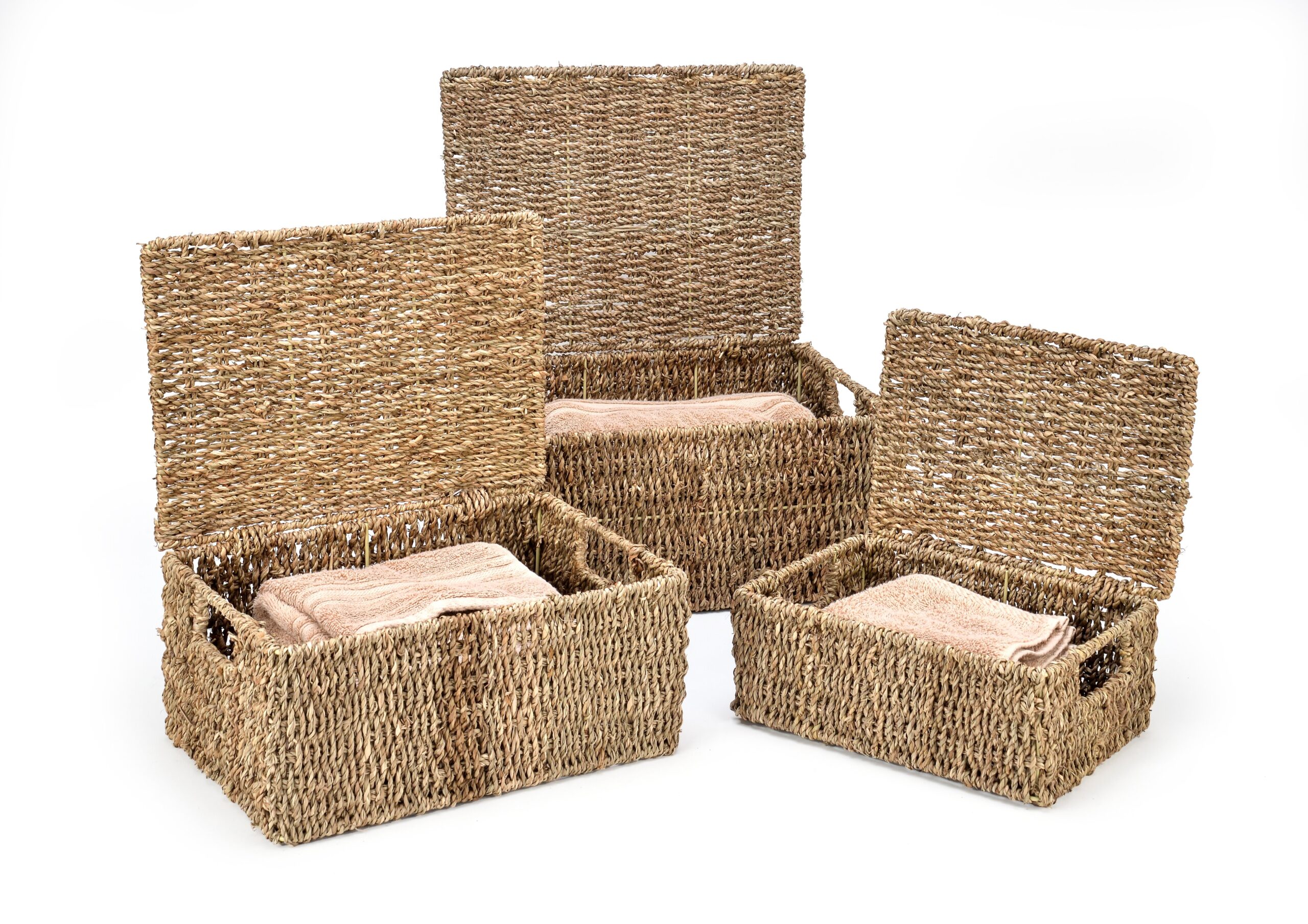 3 Piece Rectangular Seagrass Basket Set