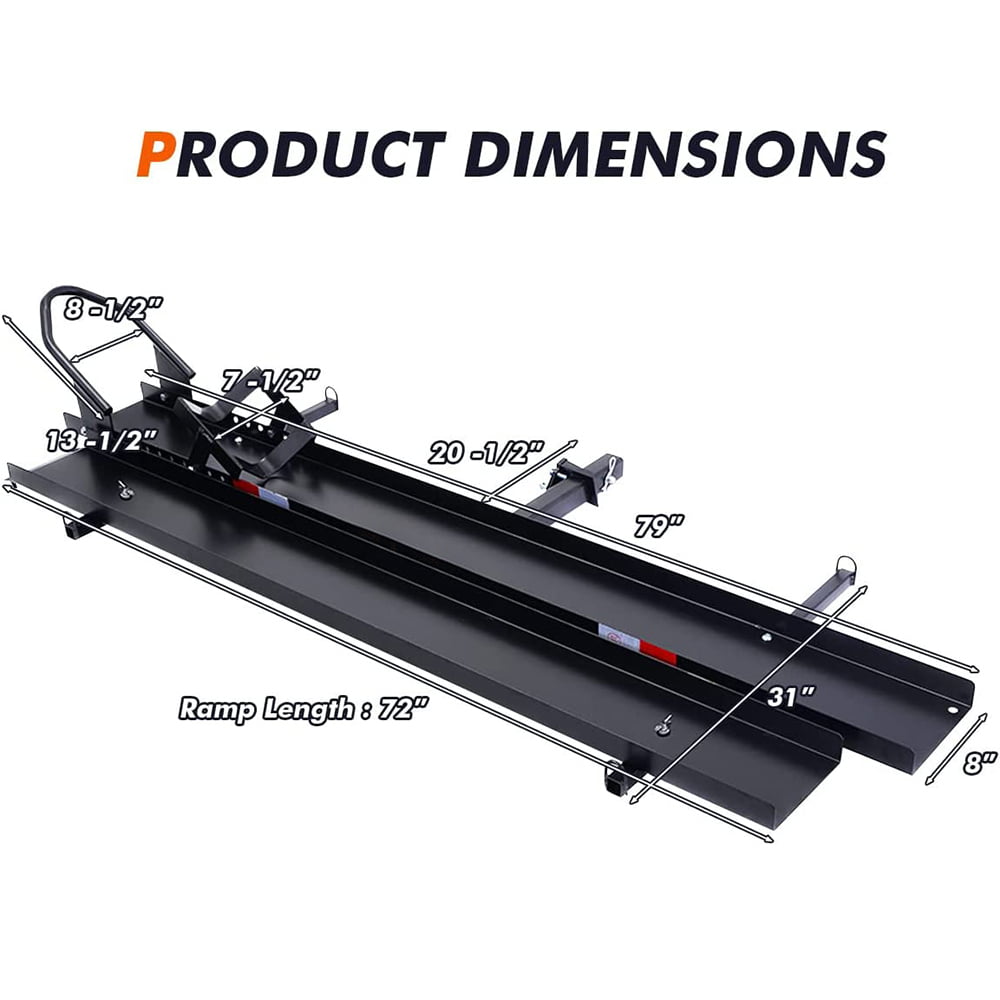 Kojem 79″ Motorcycle Carrier Dirt Bike Rack 600 lbs Capacity Black Heavy Duty Steel 2″ Hitch Mount Hauler w/ Loading Ramp