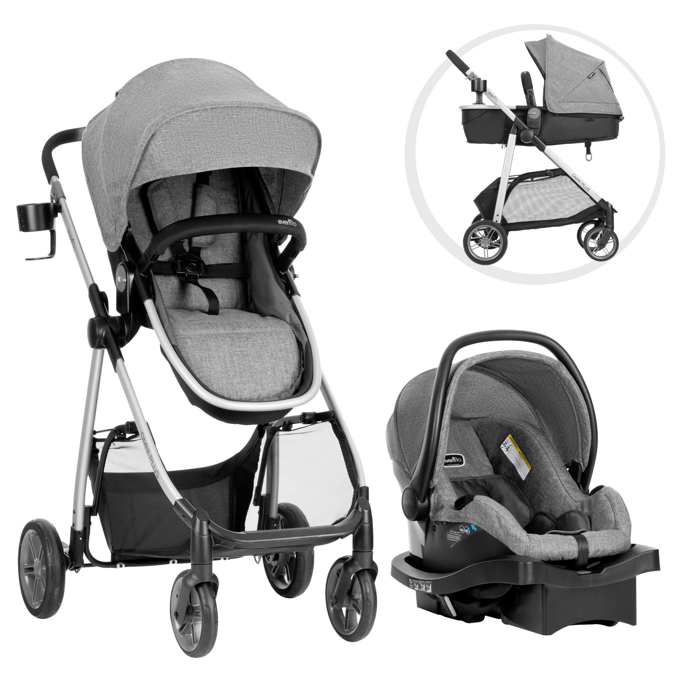 Evenflo Omni Plus Modular Travel System with LiteMax Sport Rear-Facing Infant Car Seat. Mylar Gray