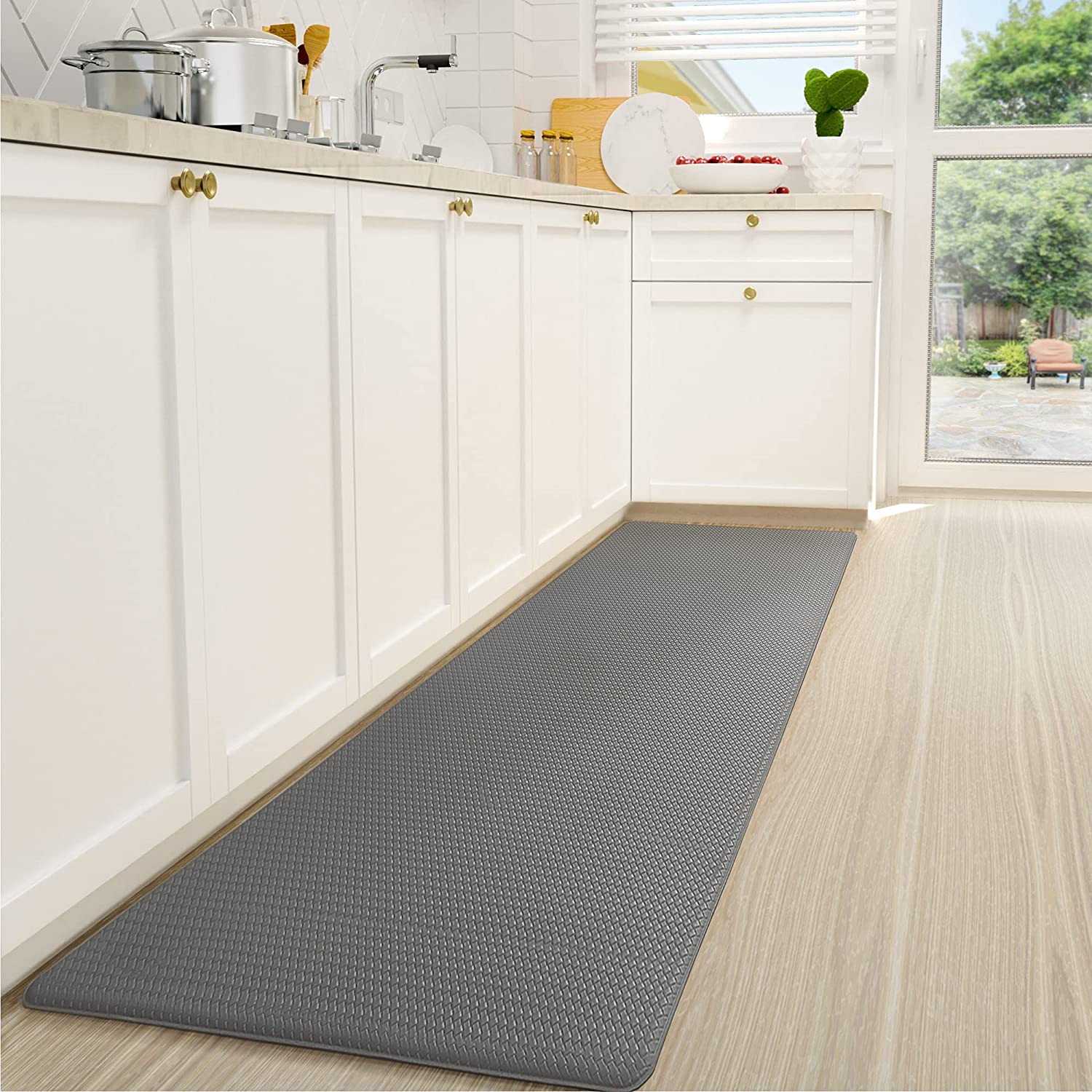 Color&Geometry Kitchen Rugs. Kitchen Runner Rug Kitchen Floor Mat. Cushioned Anti-Fatigue Kitchen Mat. Non Skid Waterproof Comfort Standing Kitchen Rugs and Mats. 17″x79″. Grey