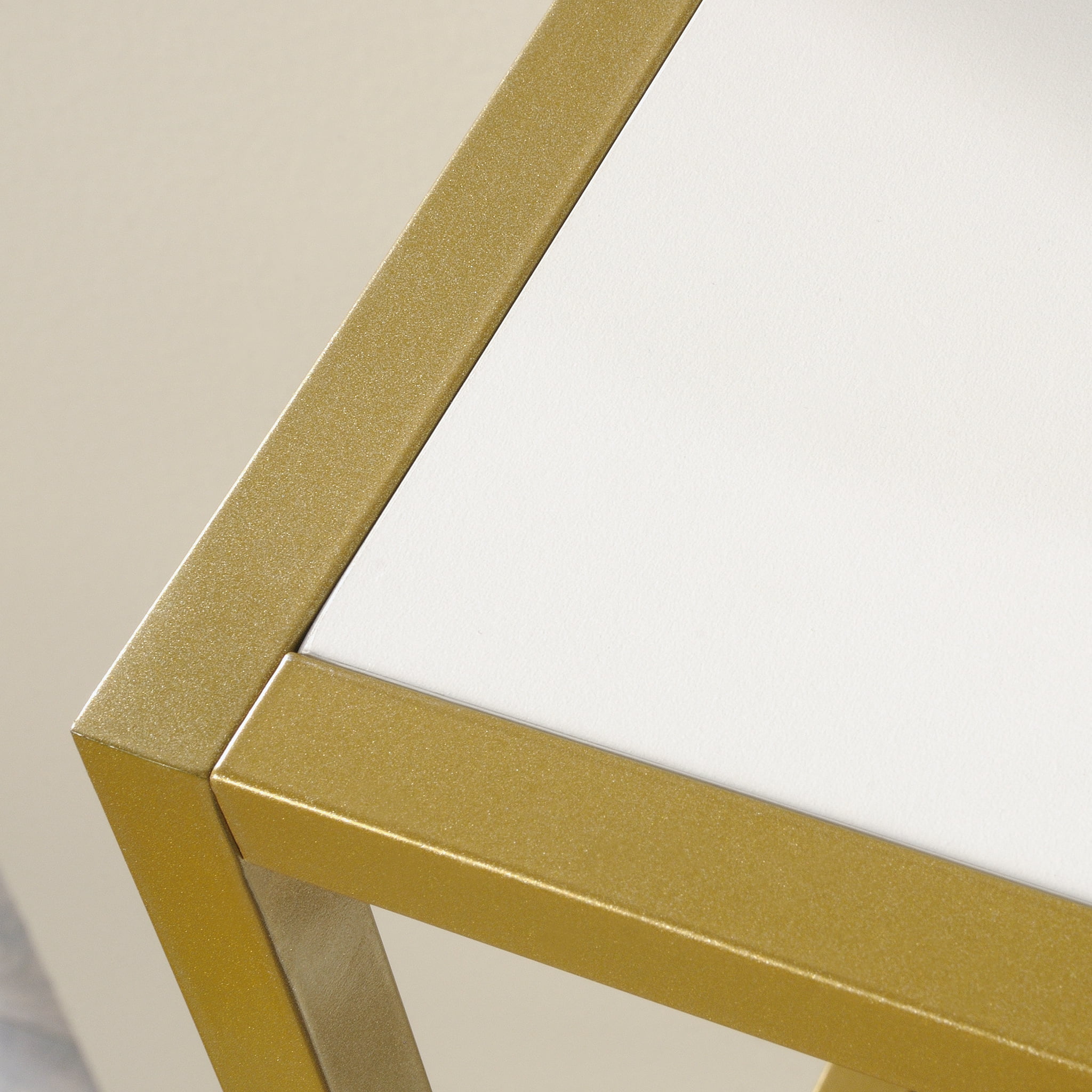 Sauder Curiod Gold Metal Bookcase with 3 Glass Shelves and Storage. White Finish