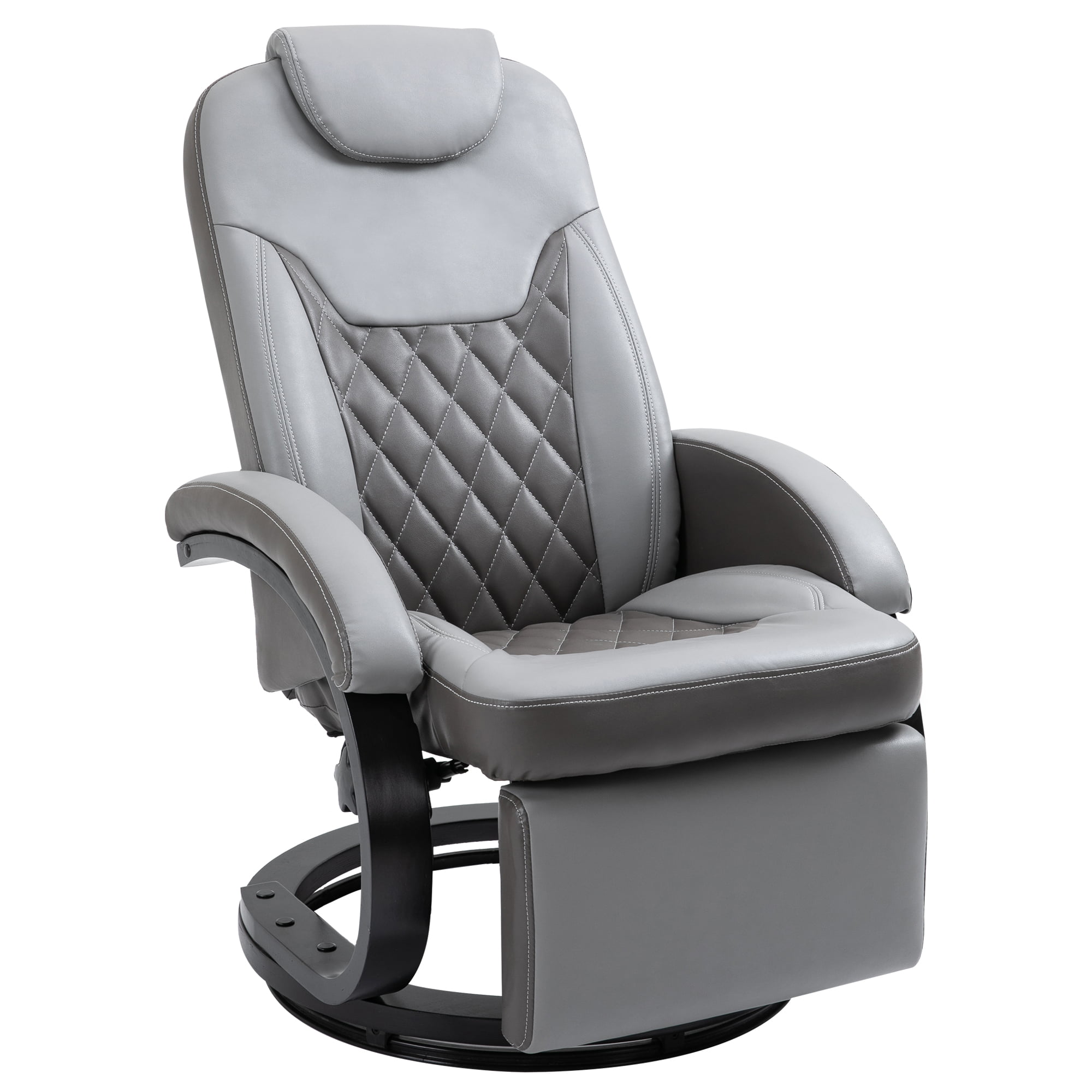 HOMCOM PU Recliner Armchair with Footrest. Headrest. and Round Steel/Wood Base