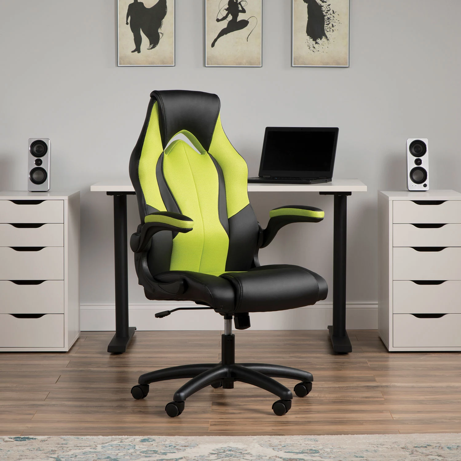 OFM ESS Collection High-Back Racing Style Bonded Leather Gaming Chair. in Green (ESS-3086-GRN)