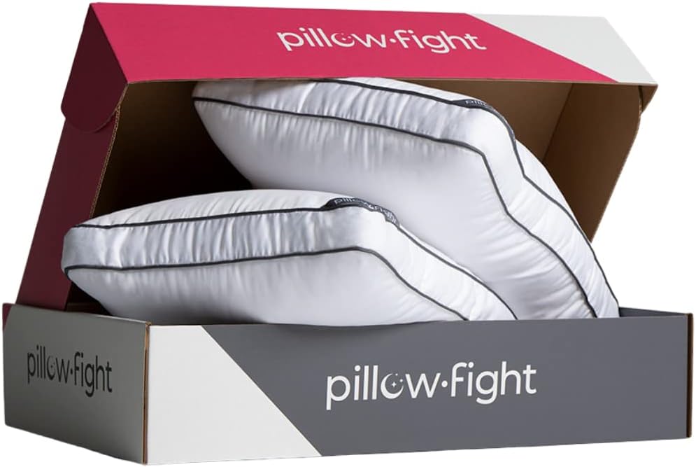 Pillow Fight Knockout Luxury. Adjustable Down Alternative Bed Pillows - Best Cooling Neck Pillow Good for Sleeping Back & Stomach Sleepers (King Size. Set of 2)