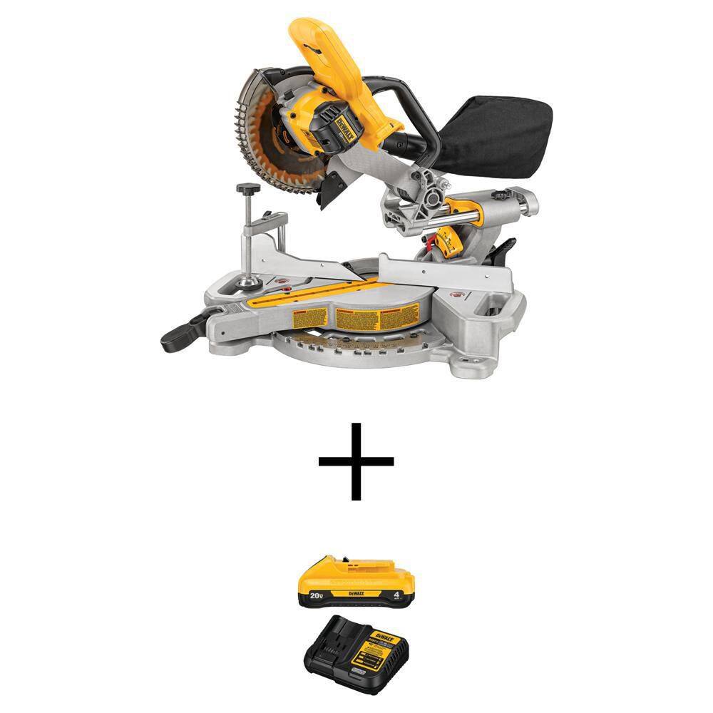 DEWALT DCS361BWDCB240C 20V MAX Cordless 7-1/4 in. Sliding Miter Saw. (1) 20V MAX Compact Lithium-Ion 4.0Ah Battery. and 12V to 20V MAX Charger