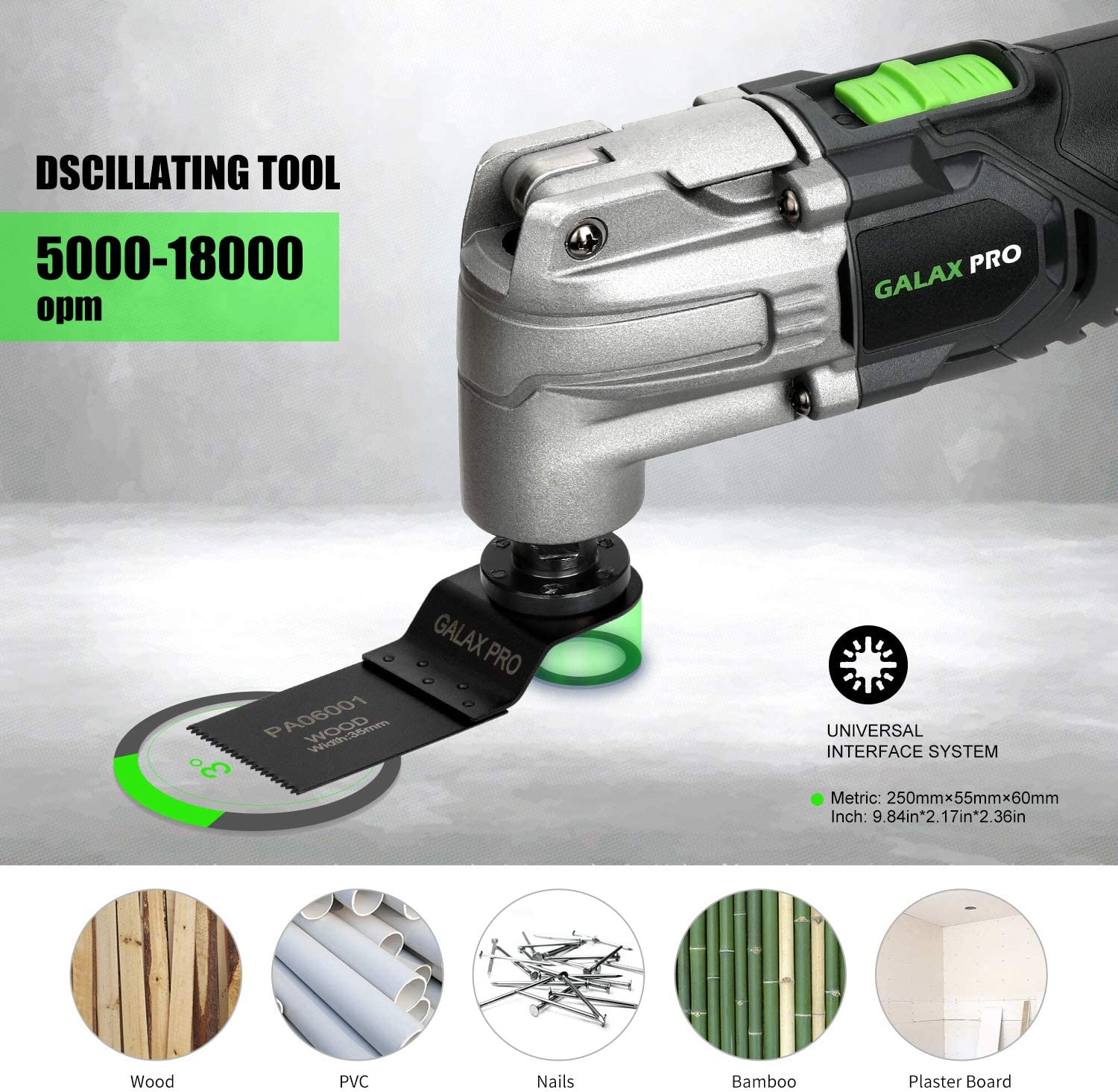 GALAX PRO Oscillating Tool. 20V Lithium Ion Cordless Oscillating Multi Tool with 1.3Ah Battery and Charger. 3pcs Blade and 10pcs Sanding Papers for Sanding. Grinding