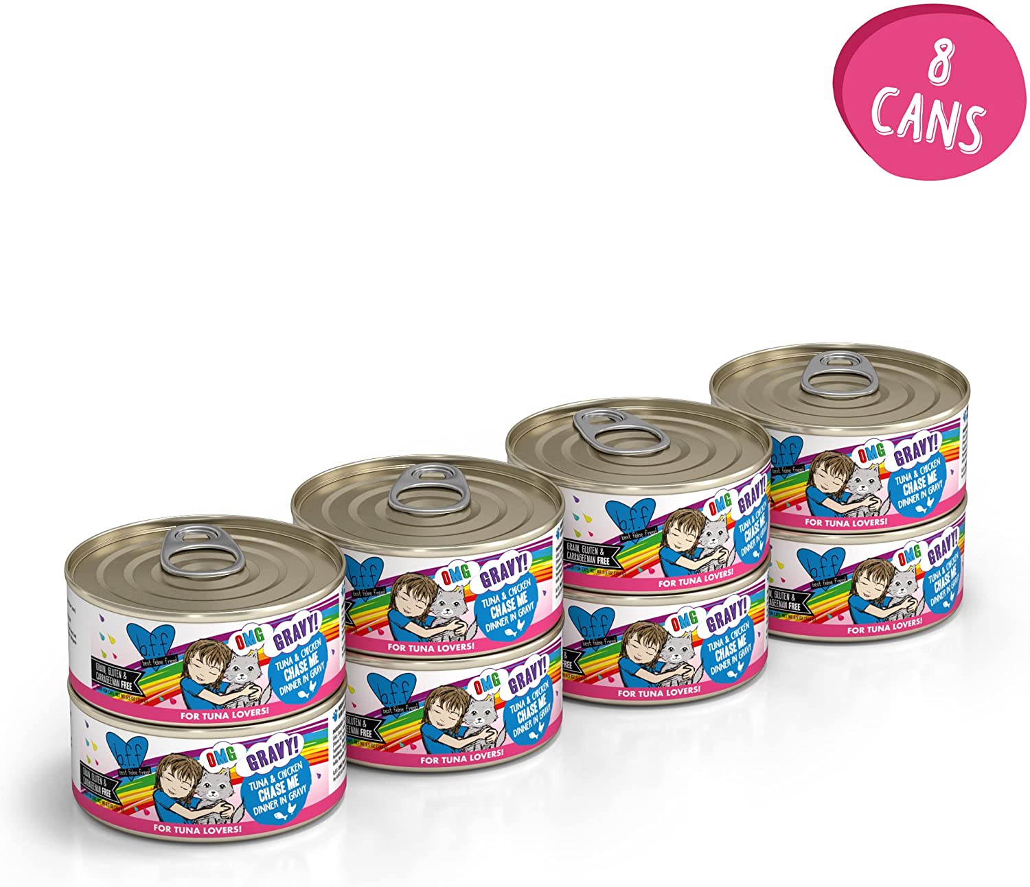 Weruva Wet Cat Food B.F.F. OMG - Best Feline Friend Oh My Gravy!. Tuna & Chicken Chase Me with Tuna & Chicken. 5.5oz Can (Pack of 8)