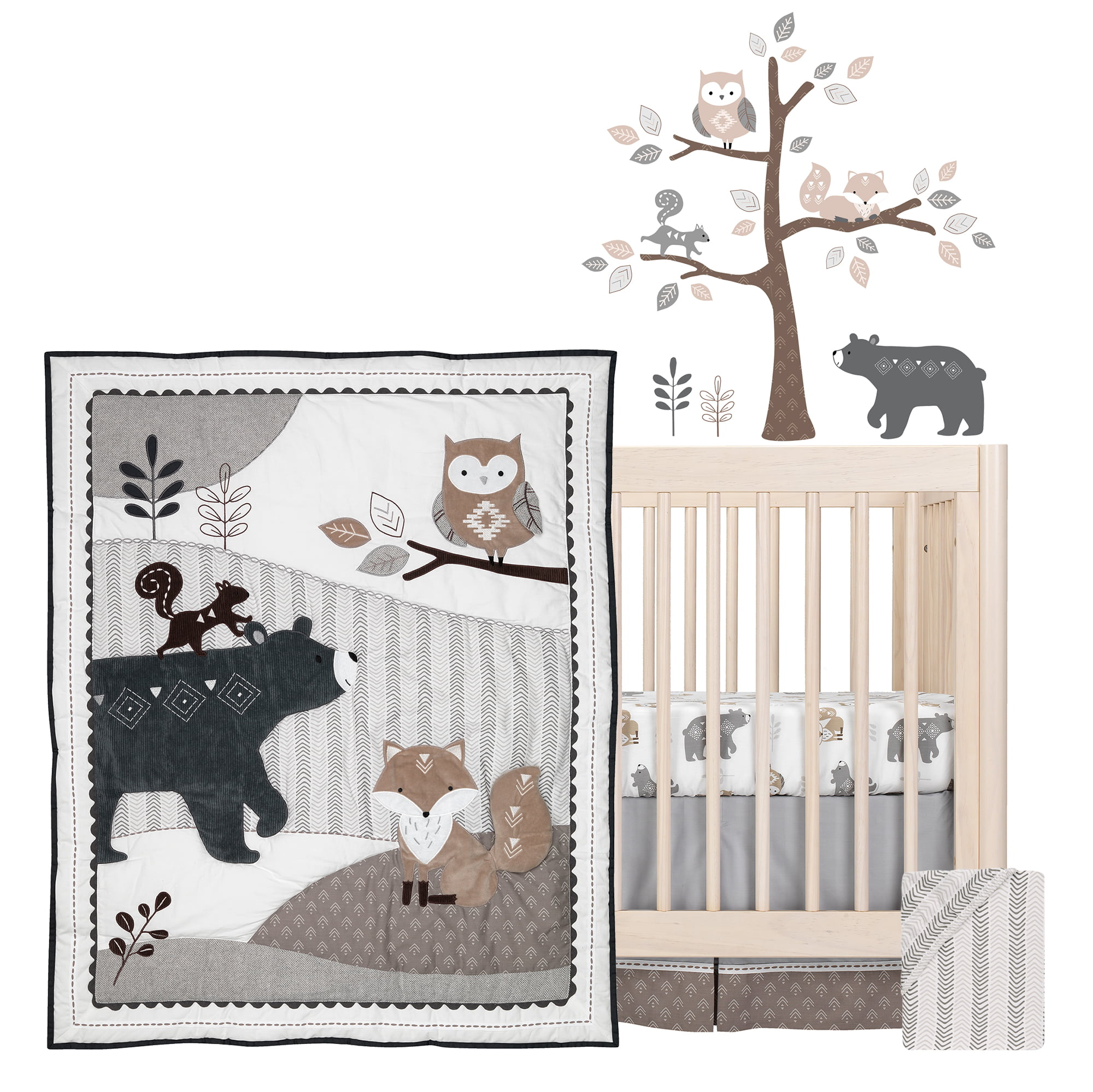 Lambs & Ivy Woodland Forest Infant Newborn Owl Cotton Embroidered Bedding Sets. Crib. Multicolor. 5-Pieces