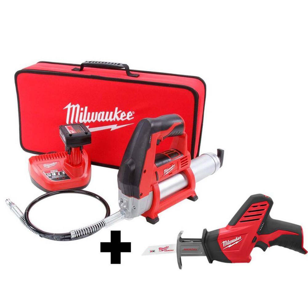 Milwaukee 2446-21XC-2420-20 M12 12V Lithium-Ion Cordless Grease Gun XC Kit with M12 Hackzall
