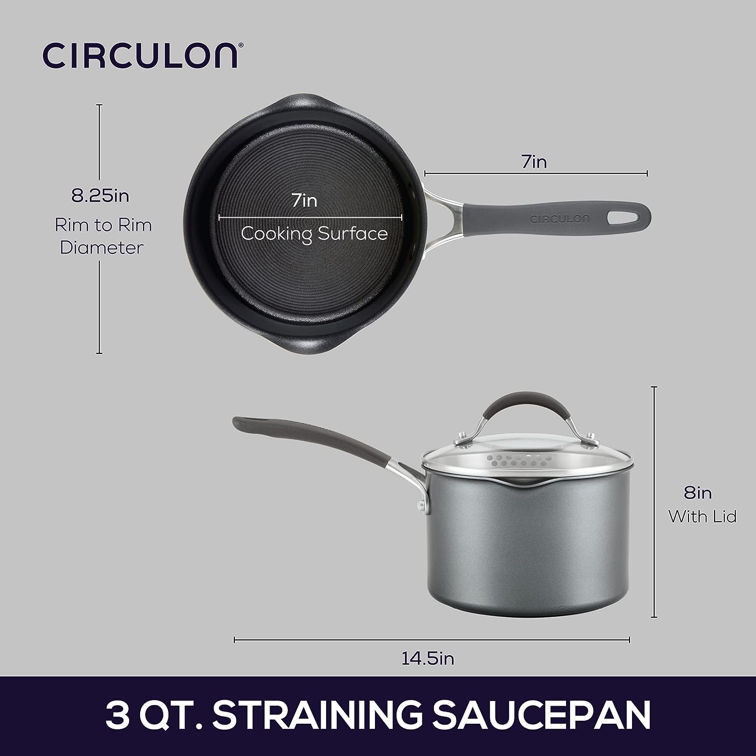 Circulon A1 Series with ScratchDefense Technology Nonstick Induction Straining Sauce Pan with Lid. 3 Quart. Graphite