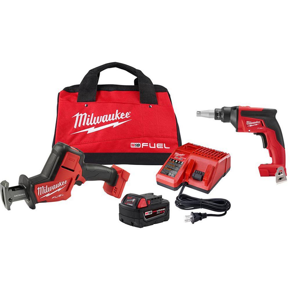 Milwaukee 2719-21-2866-20 M18 FUEL 18V Lithium-Ion Brushless Cordless HACKZALL Reciprocating Saw Kit W/M18 Drywall Screw Gun