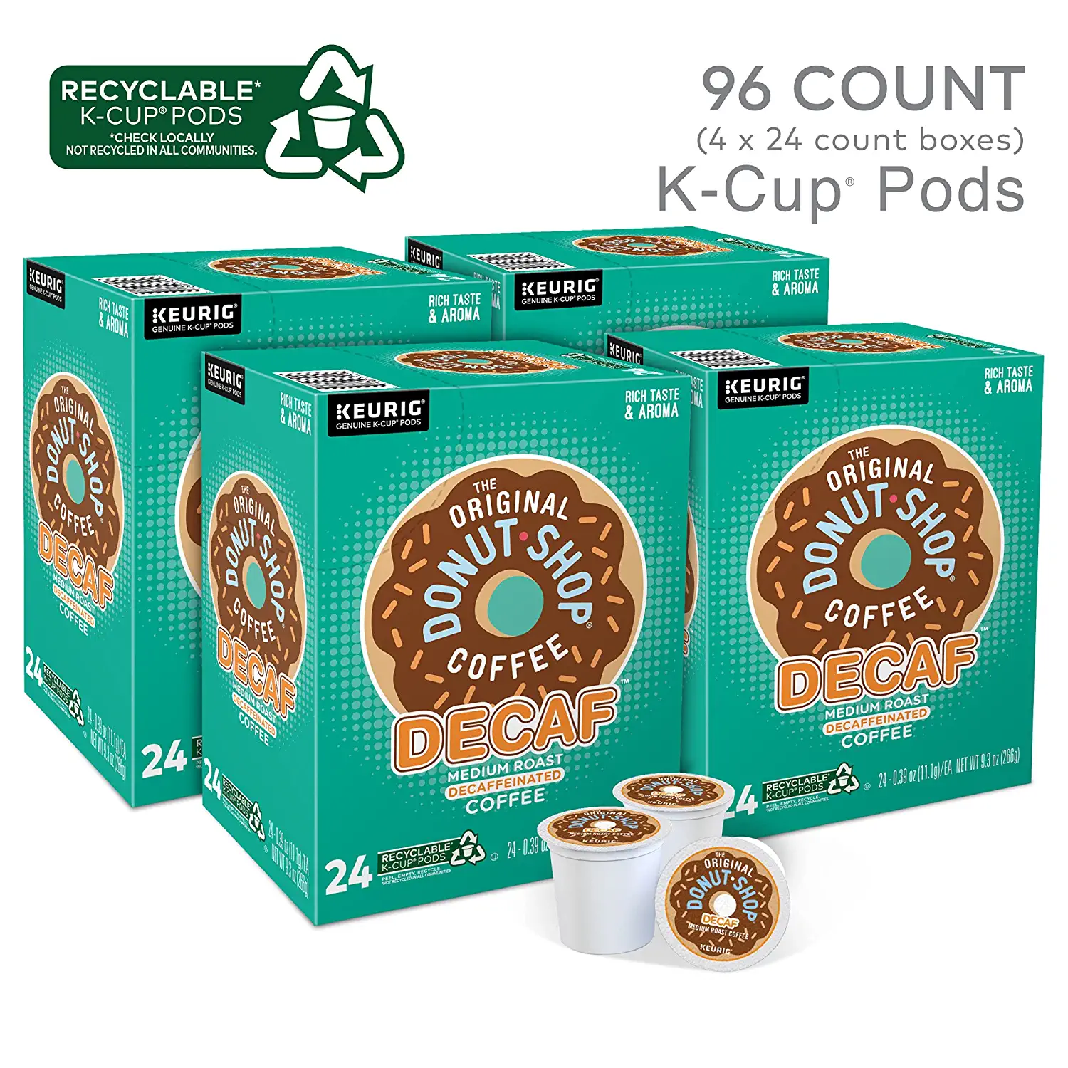 The Original Donut Shop Decaf Keurig Single-Serve K-Cup Pods Medium Roast Coffee. 96 Count
