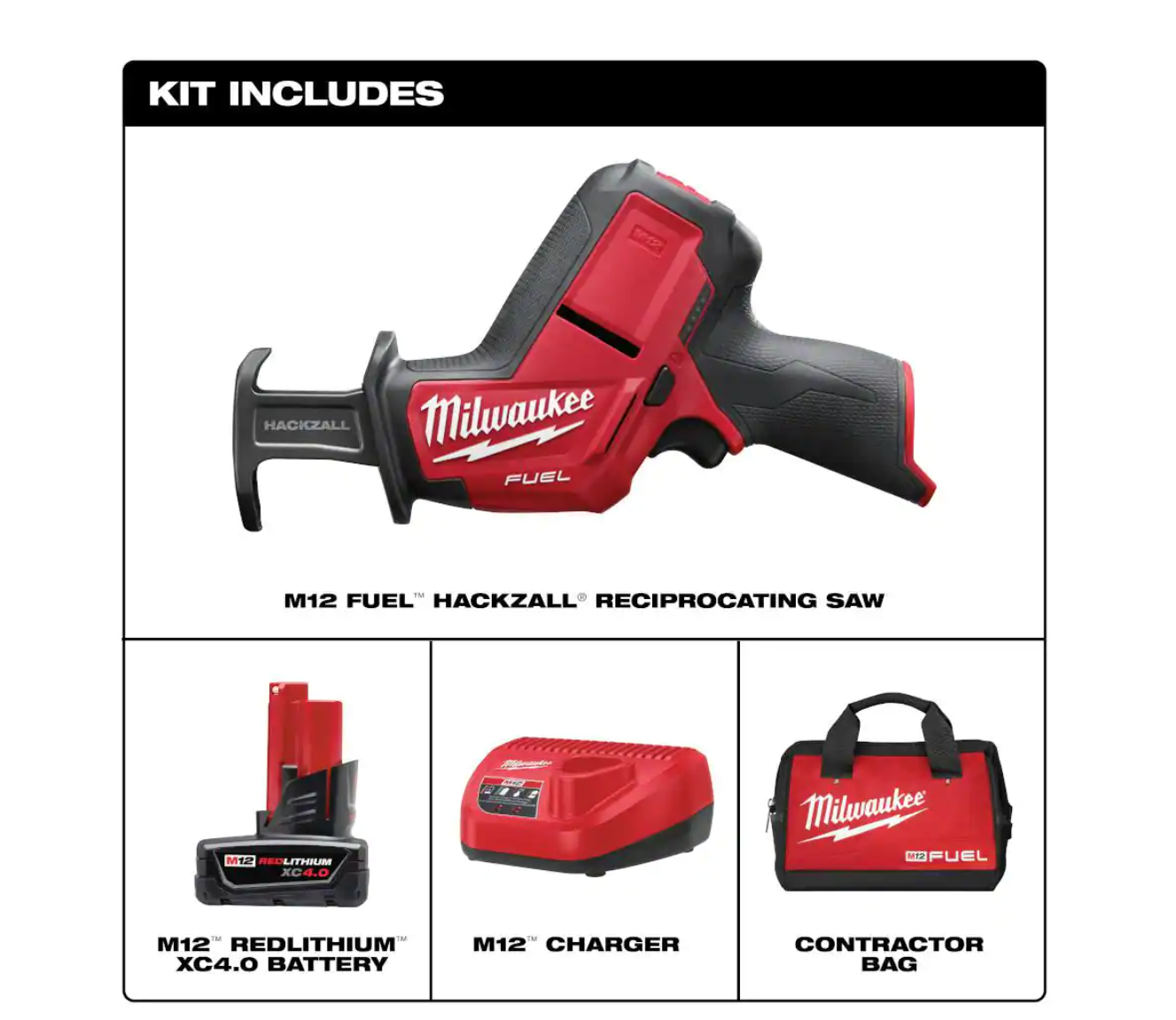 Milwaukee 2520-21XC M12 FUEL 12V Lithium-Ion Brushless Cordless HACKZALL Reciprocating Saw Kit w/ One 4.0Ah Batteries Charger & Tool Bag